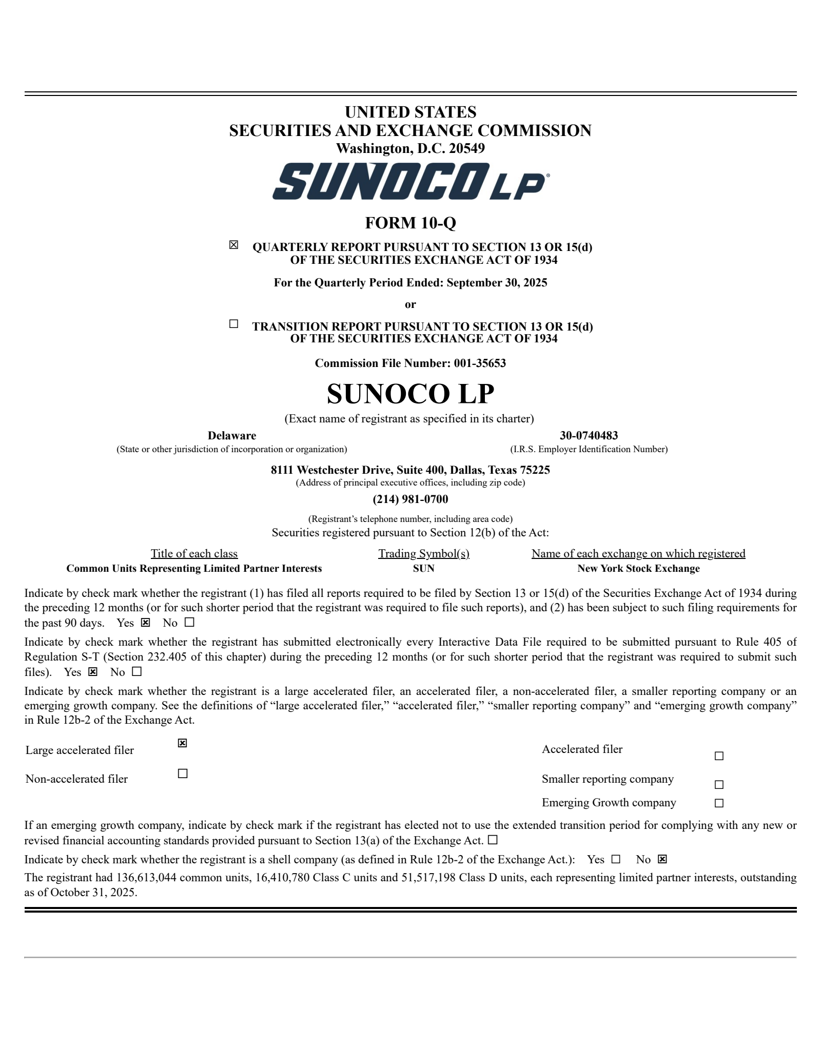 Sunoco's Q3 2025 Quarterly report
