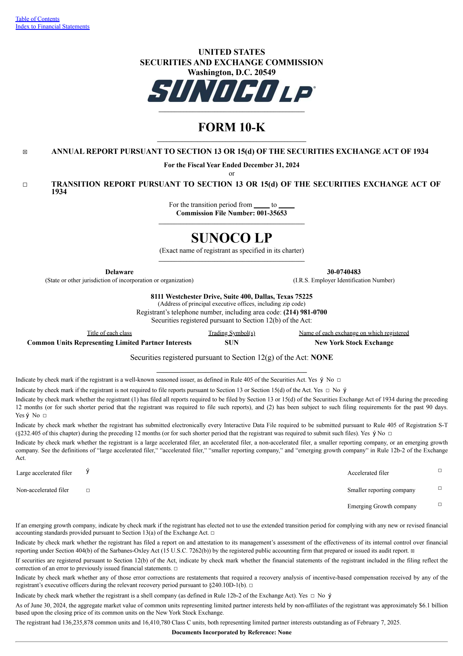 Sunoco's Q4 2024 Annual report