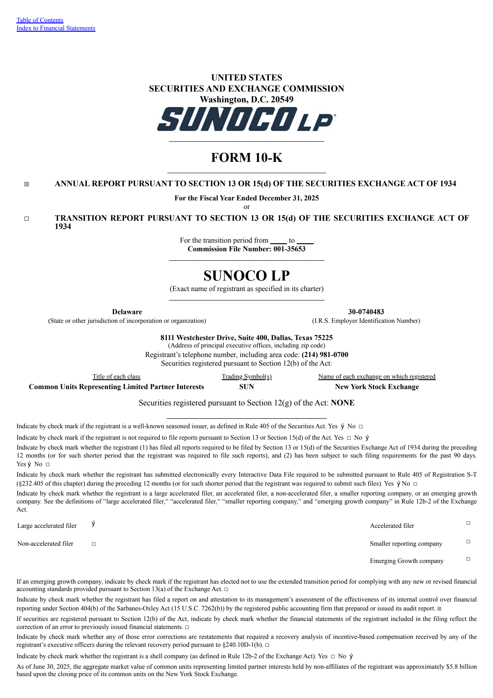 Sunoco's Q4 2025 Annual report