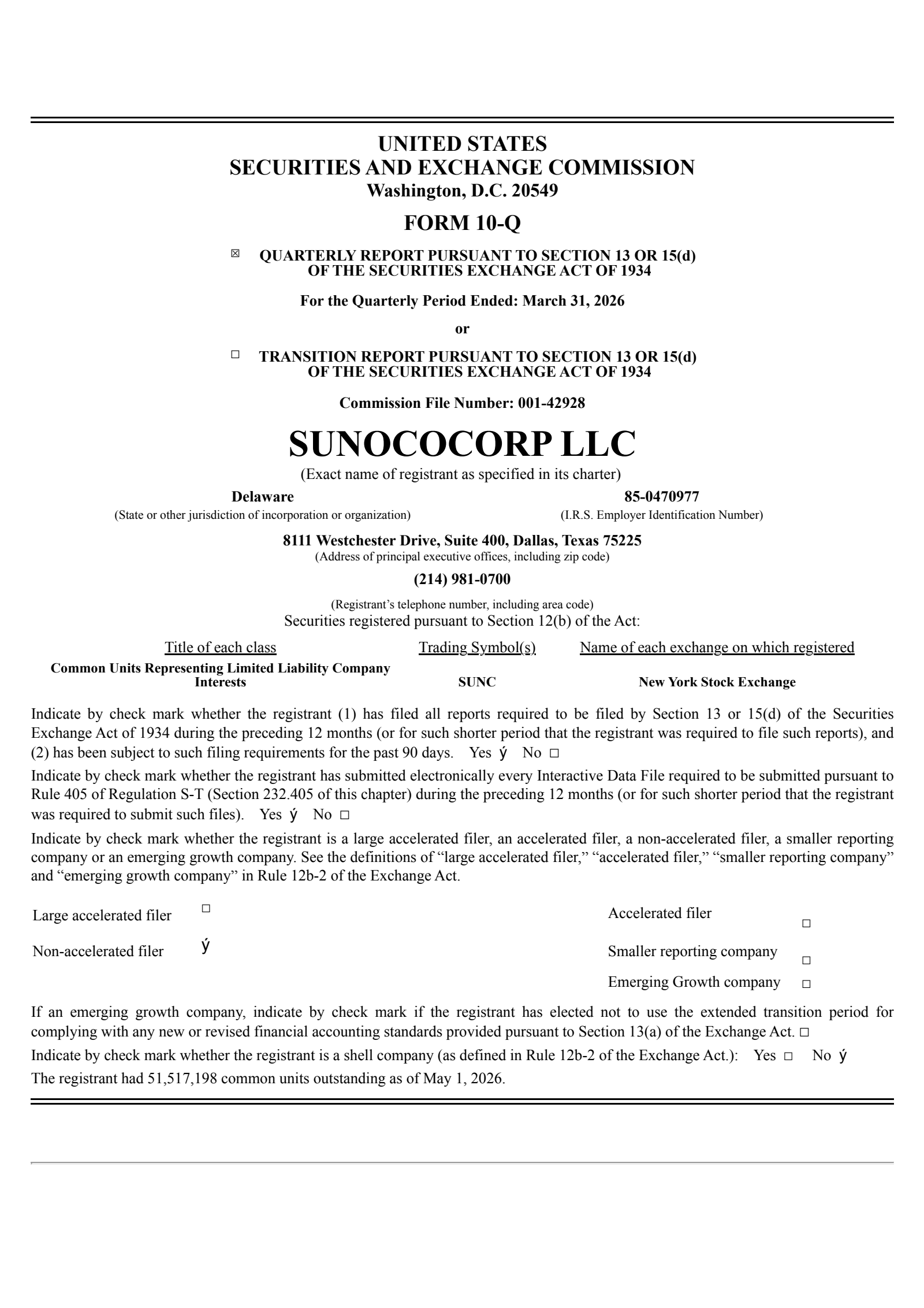 SUNC Q1 2026 Earnings Report on 5/5/2026