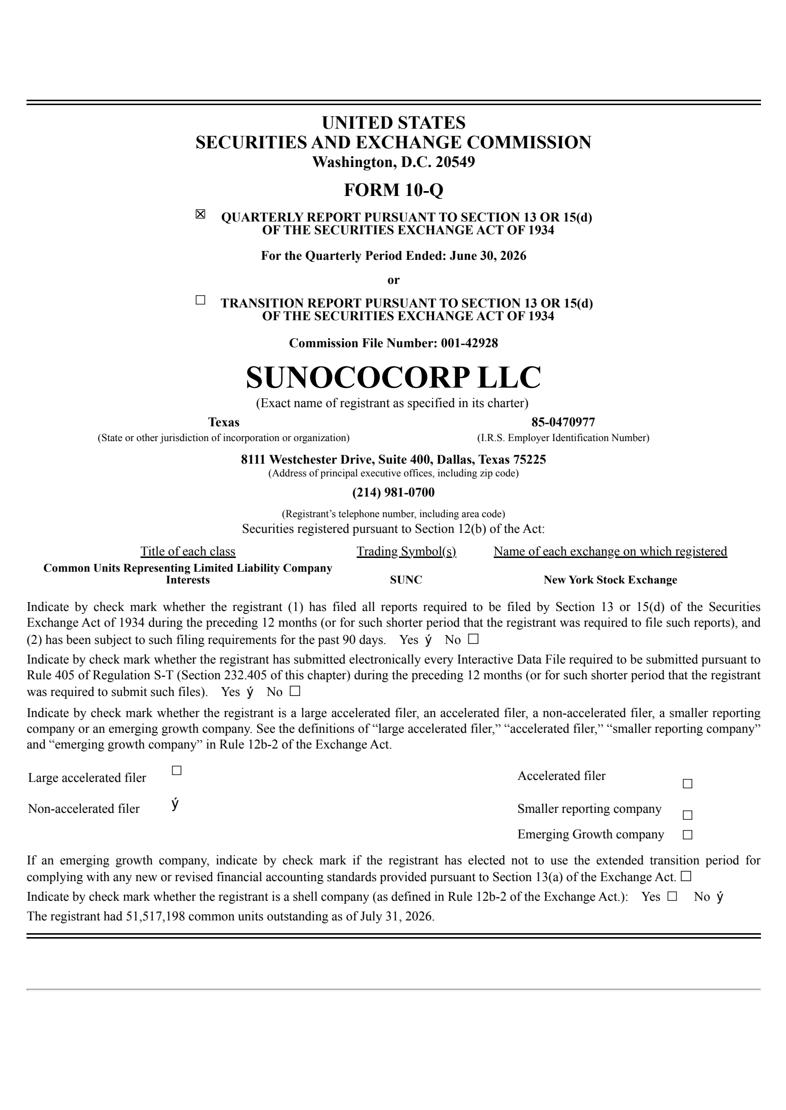 SunocoCorp's Q2 2026 Quarterly report