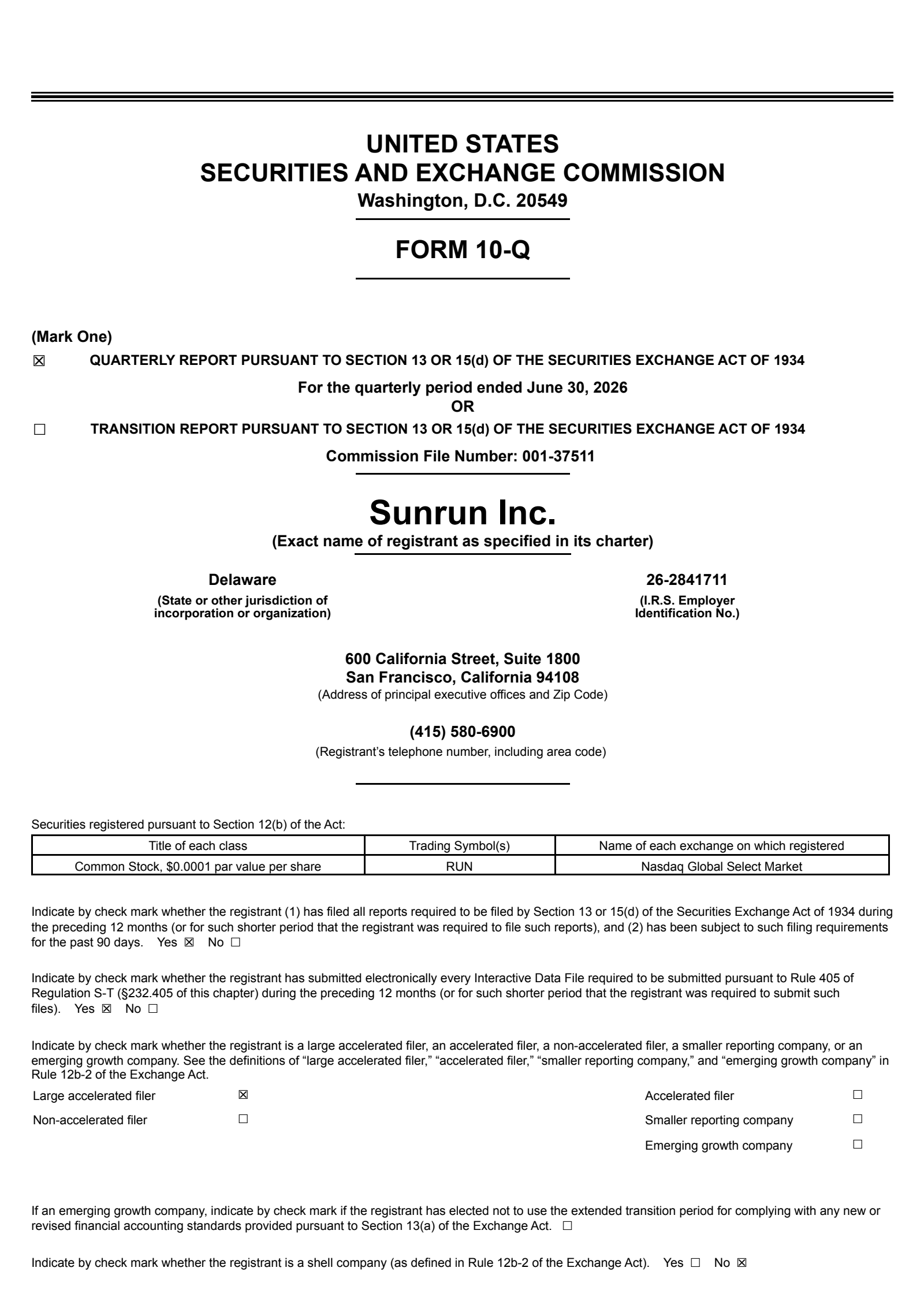 Sunrun's Q2 2026 Quarterly report