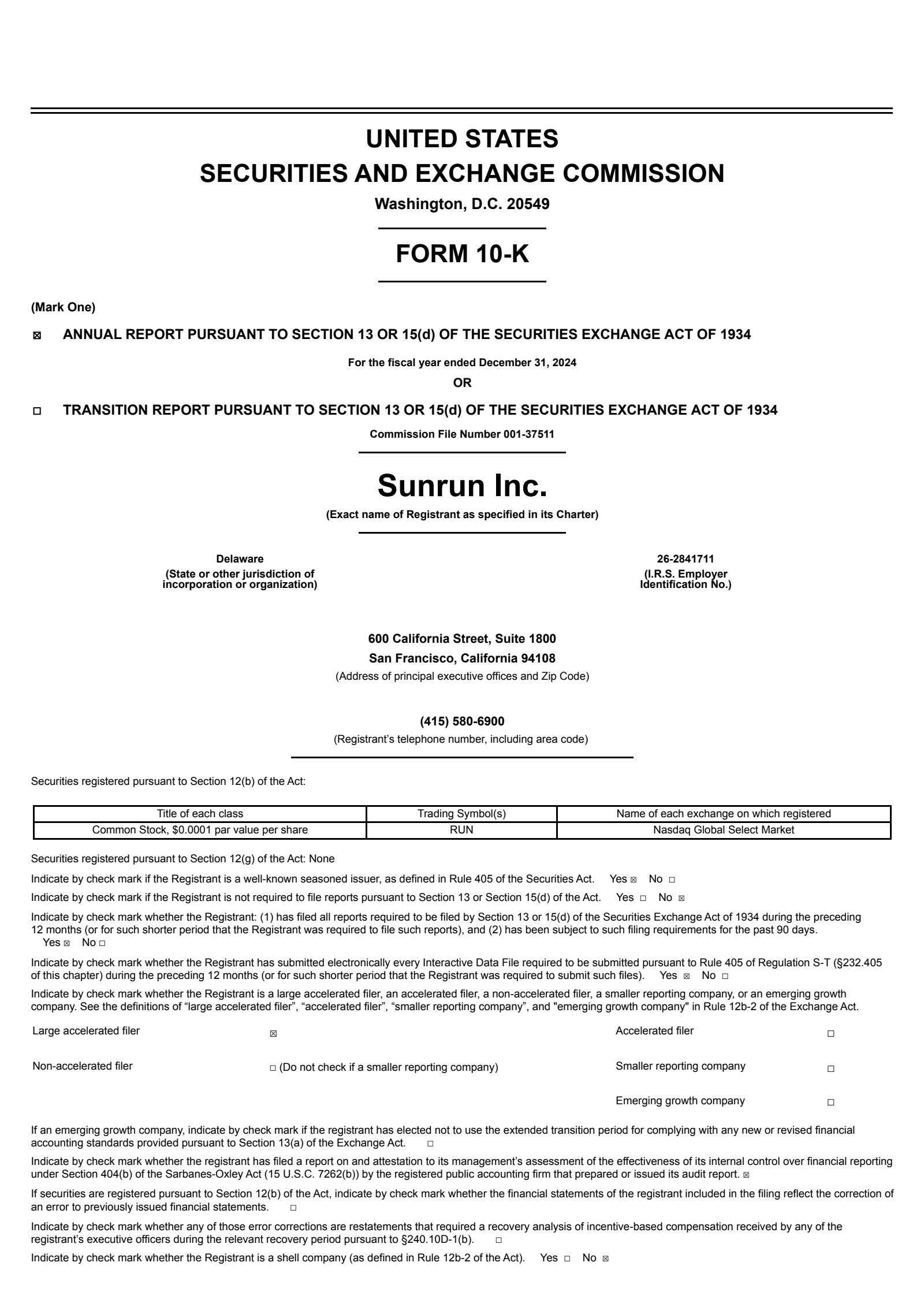 Sunrun's Q4 2024 Annual report