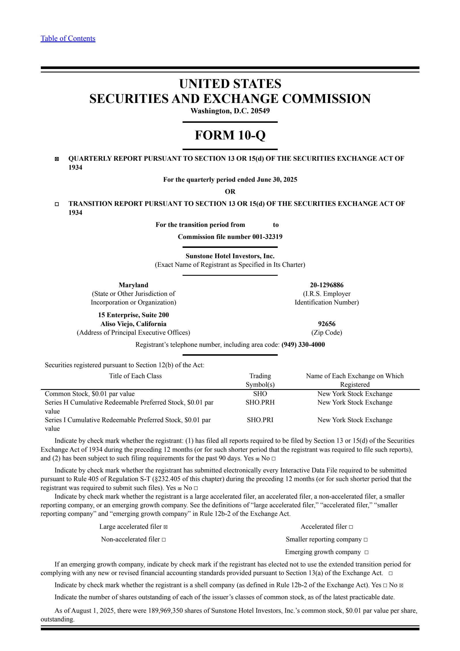Sunstone Hotel Investors' Q2 2025 Quarterly report