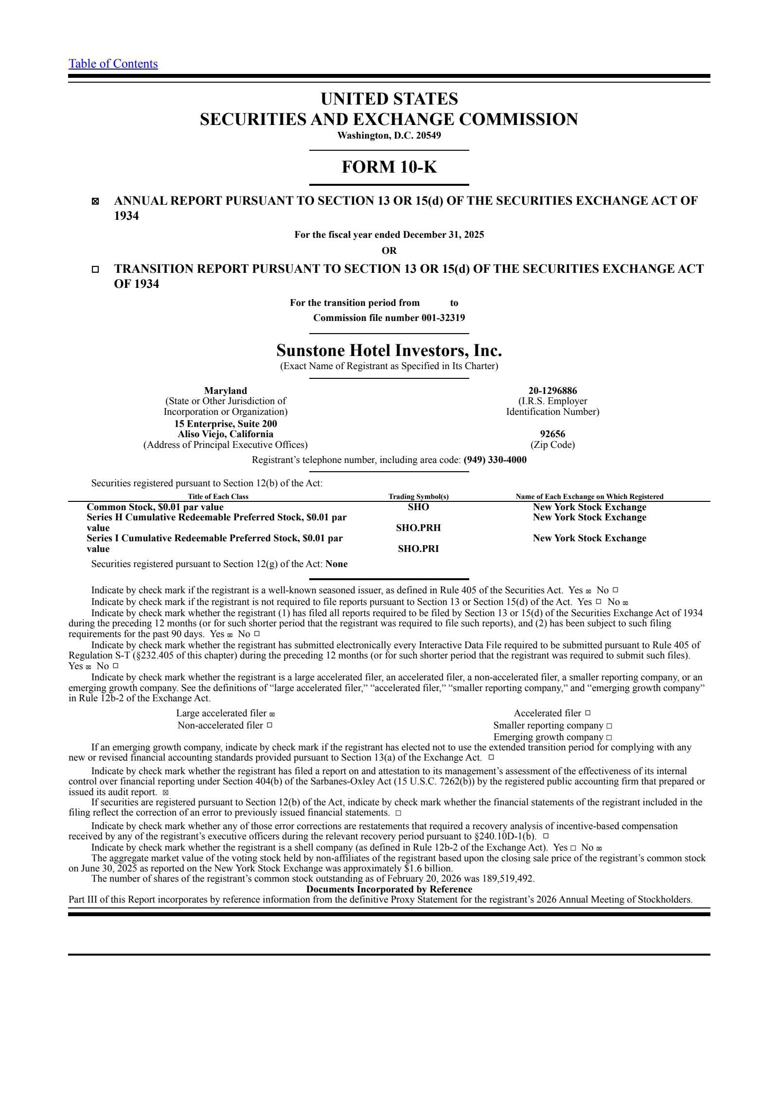 Sunstone Hotel Investors' Q4 2025 Annual report