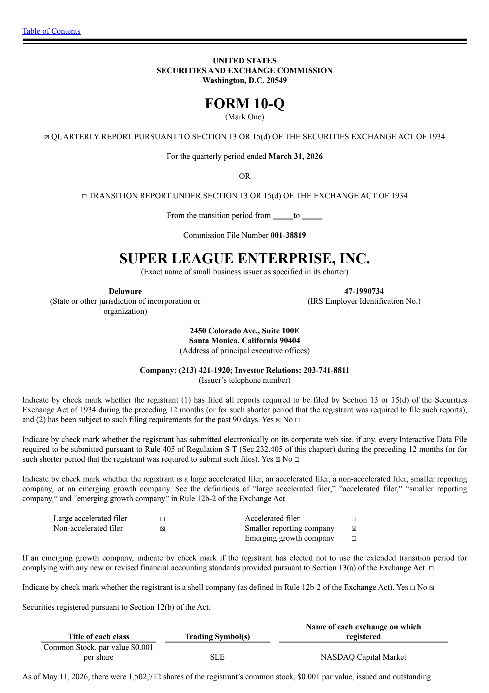 Super League Enterprise's Q1 2026 Quarterly report
