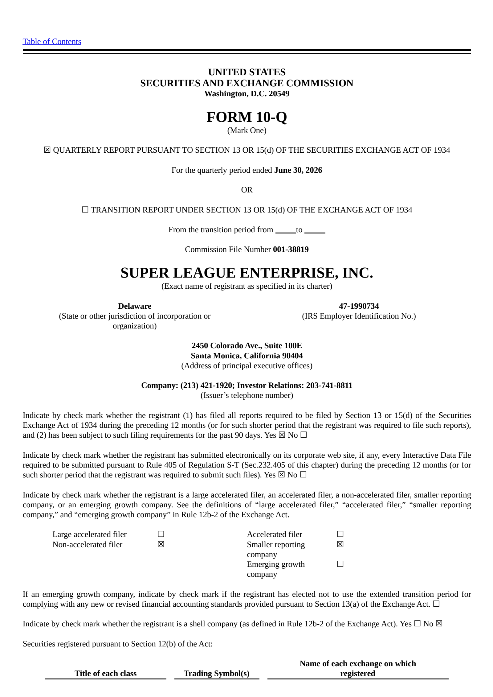 Super League Enterprise's Q2 2026 Quarterly report