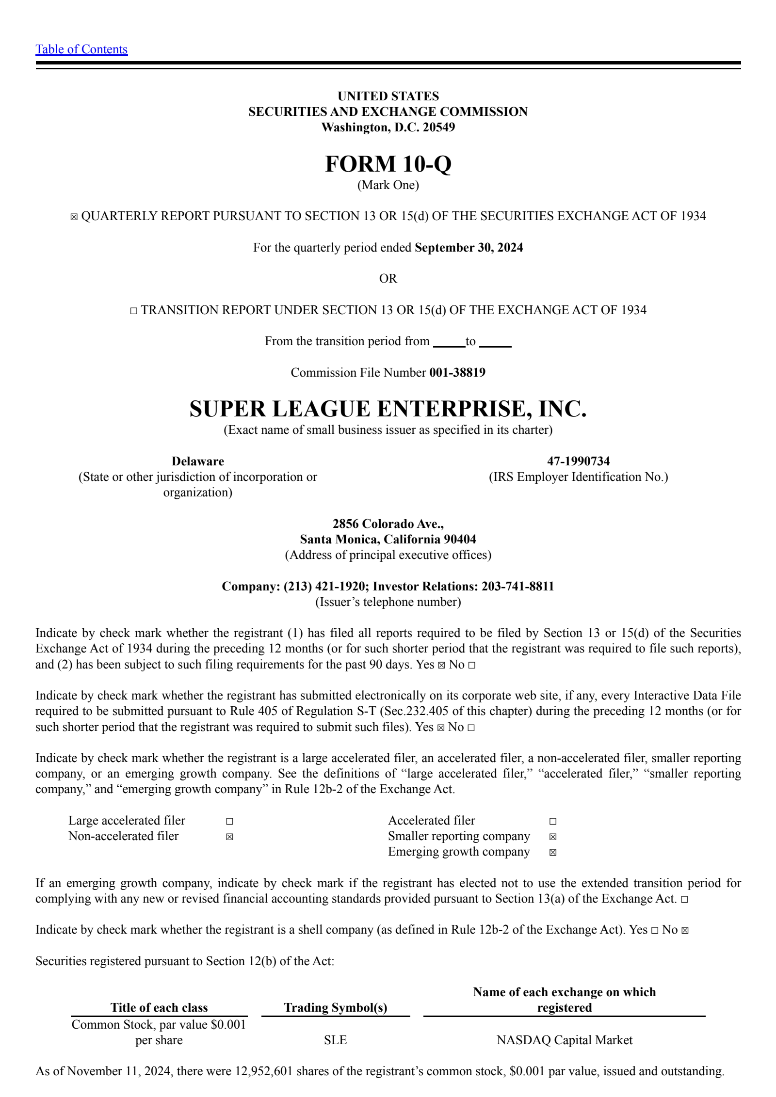 Super League Enterprise's Q3 2024 Quarterly report
