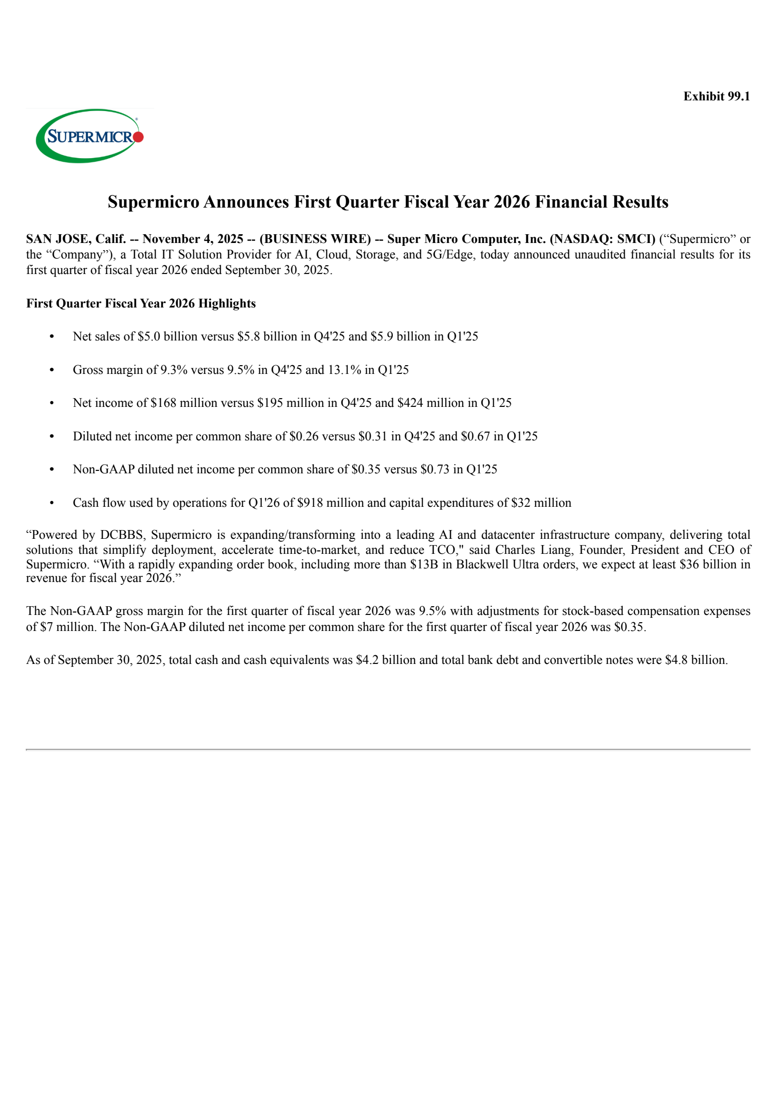 SMCI Q1 2026 Earnings Report on 11/4/2025