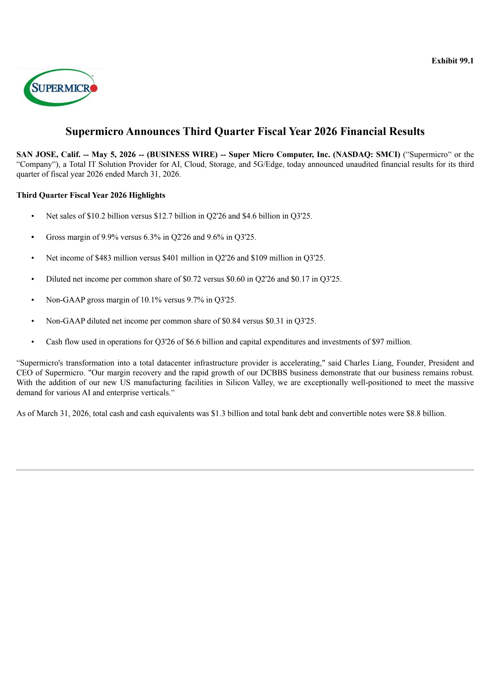 SMCI Q3 2026 Earnings Report on 5/5/2026
