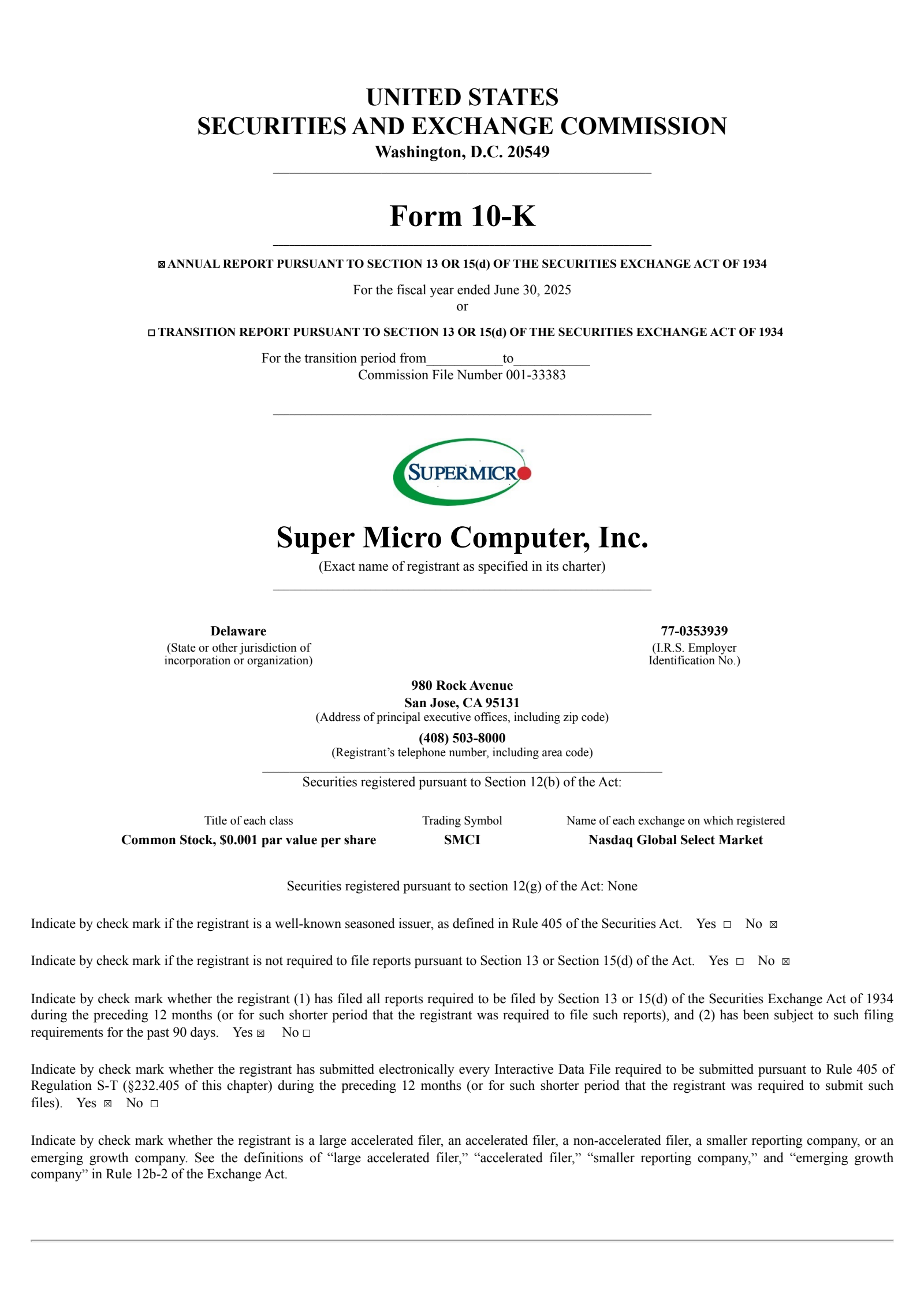 Super Micro Computer's Q4 2025 Annual report