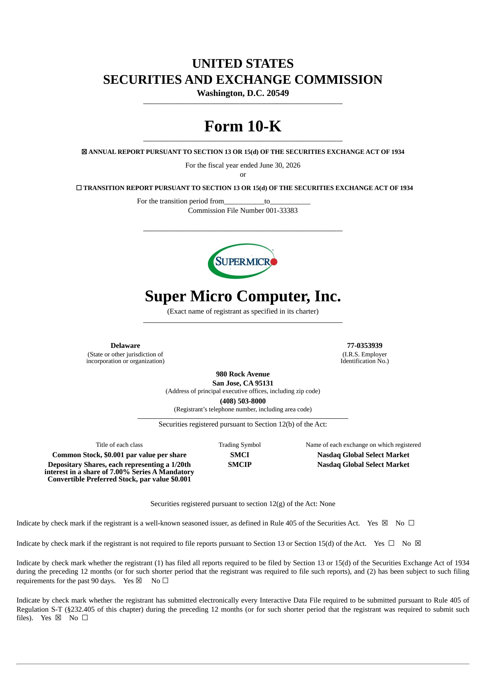 Super Micro Computer's Q4 2026 Annual report
