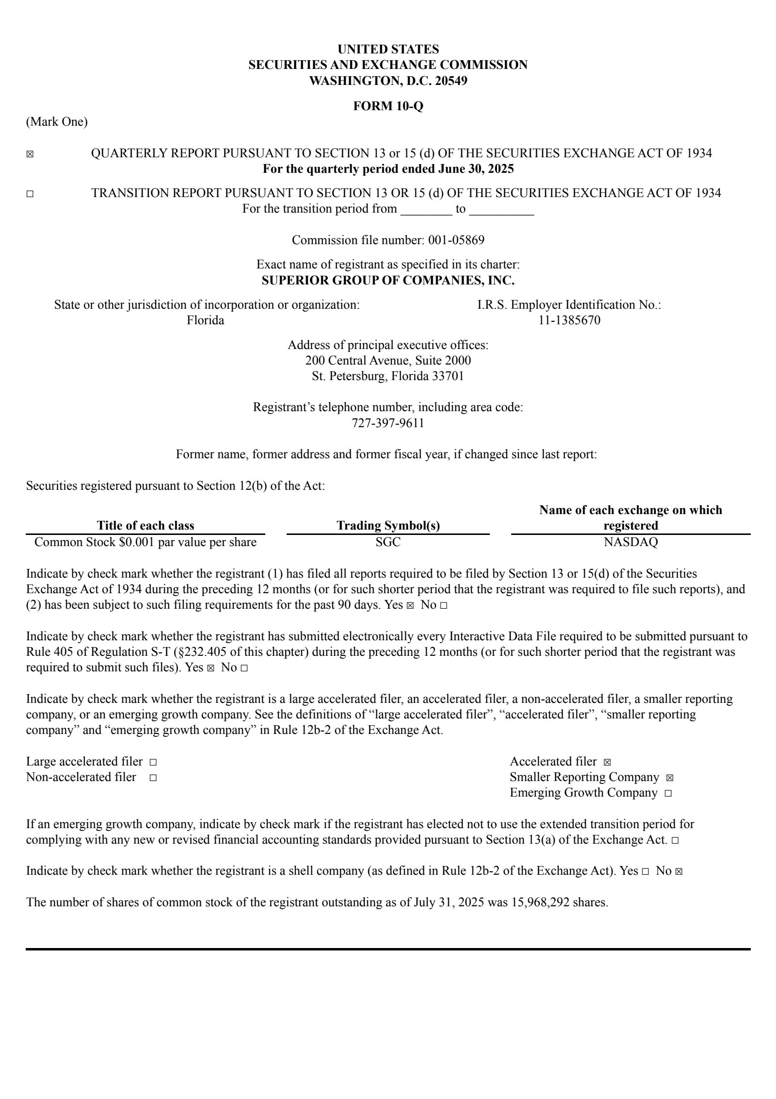 Superior Group of Companies' Q2 2025 Quarterly report