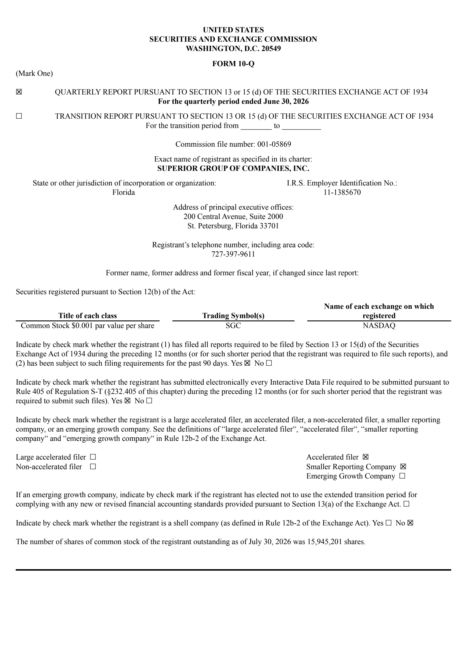 Superior Group of Companies' Q2 2026 Quarterly report