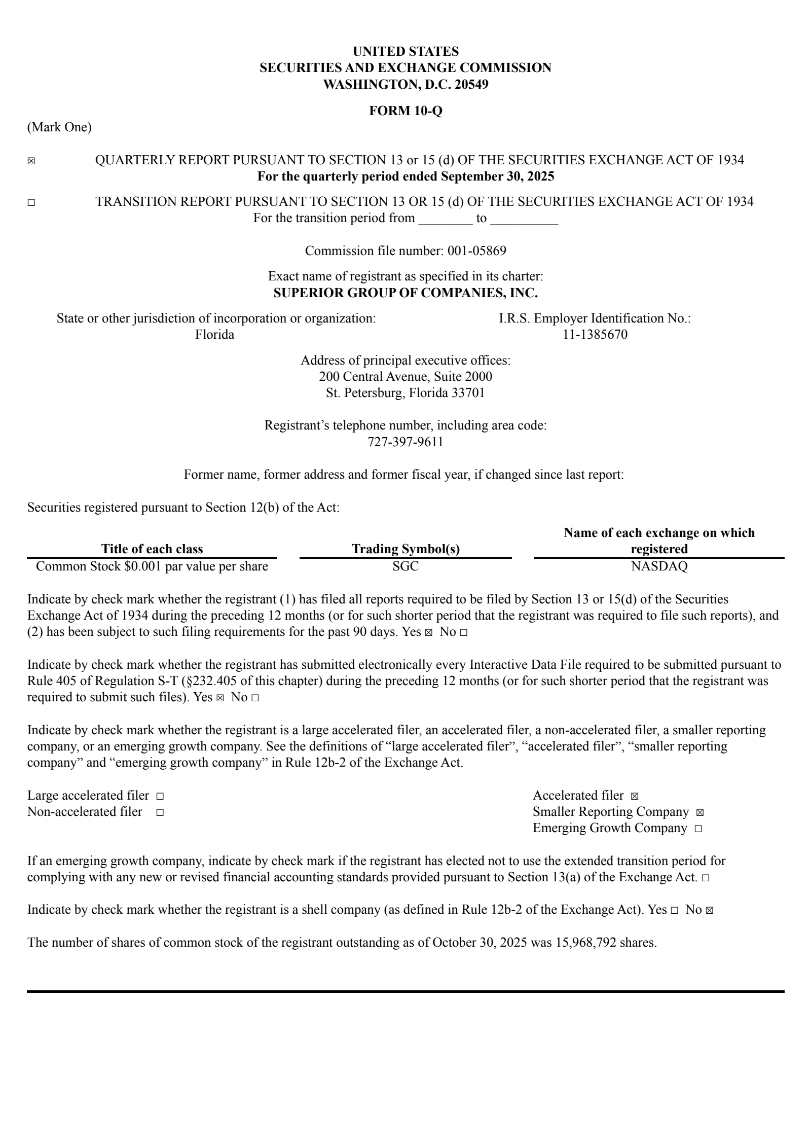 Superior Group of Companies' Q3 2025 Quarterly Report