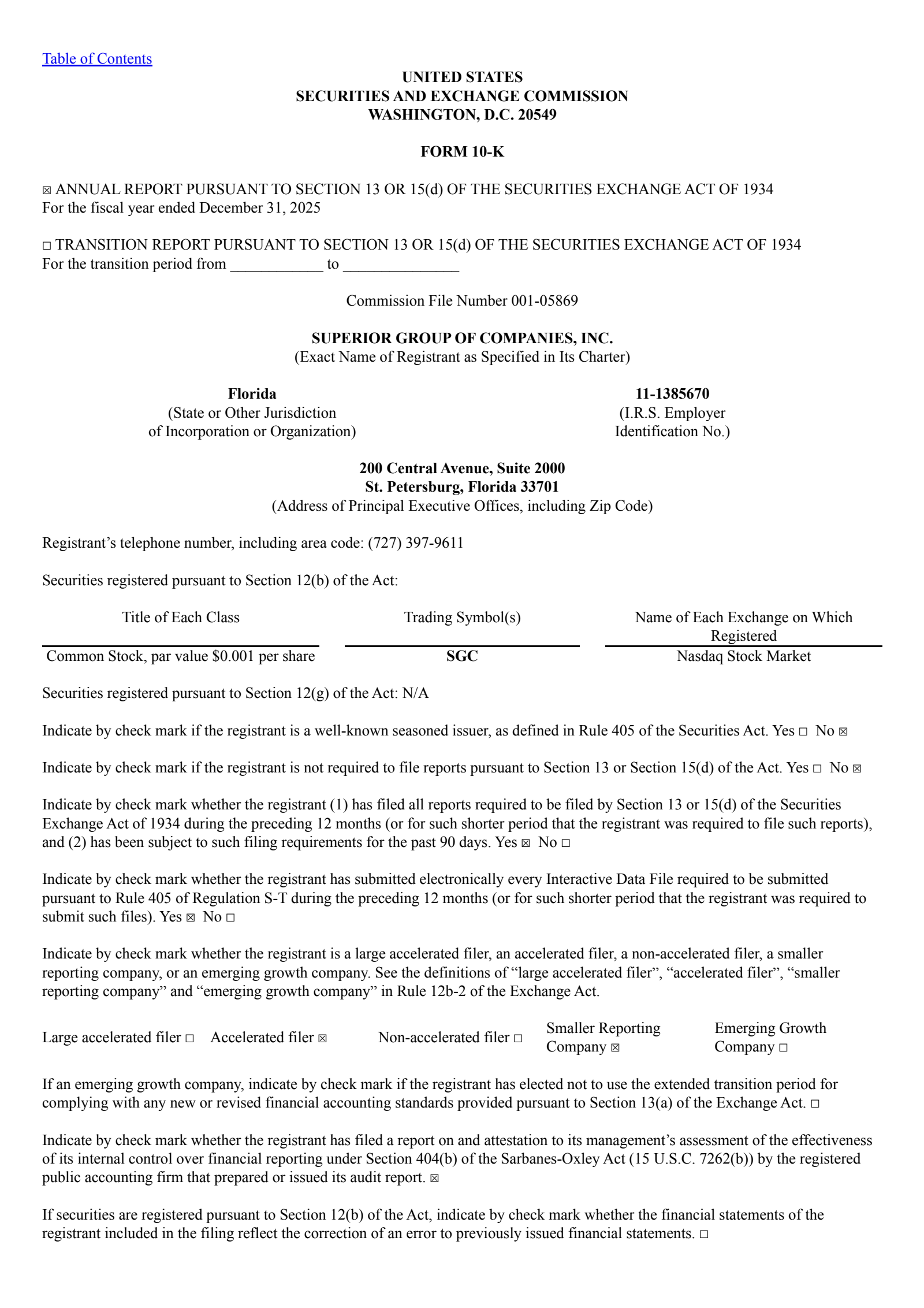 Superior Group of Companies' Q4 2025 Annual report