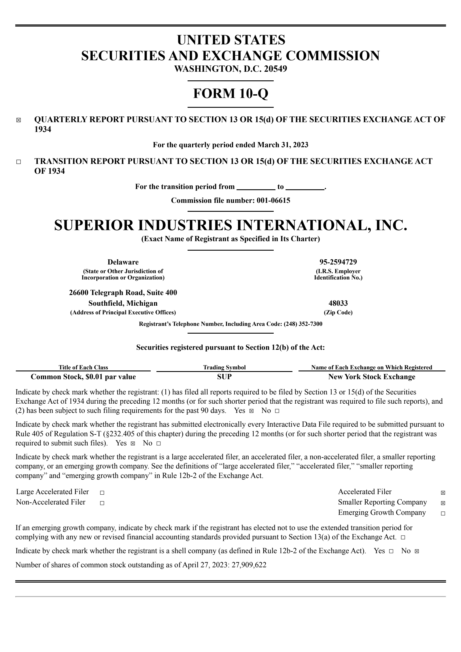 Superior Industries International's Q1 2023 Quarterly report