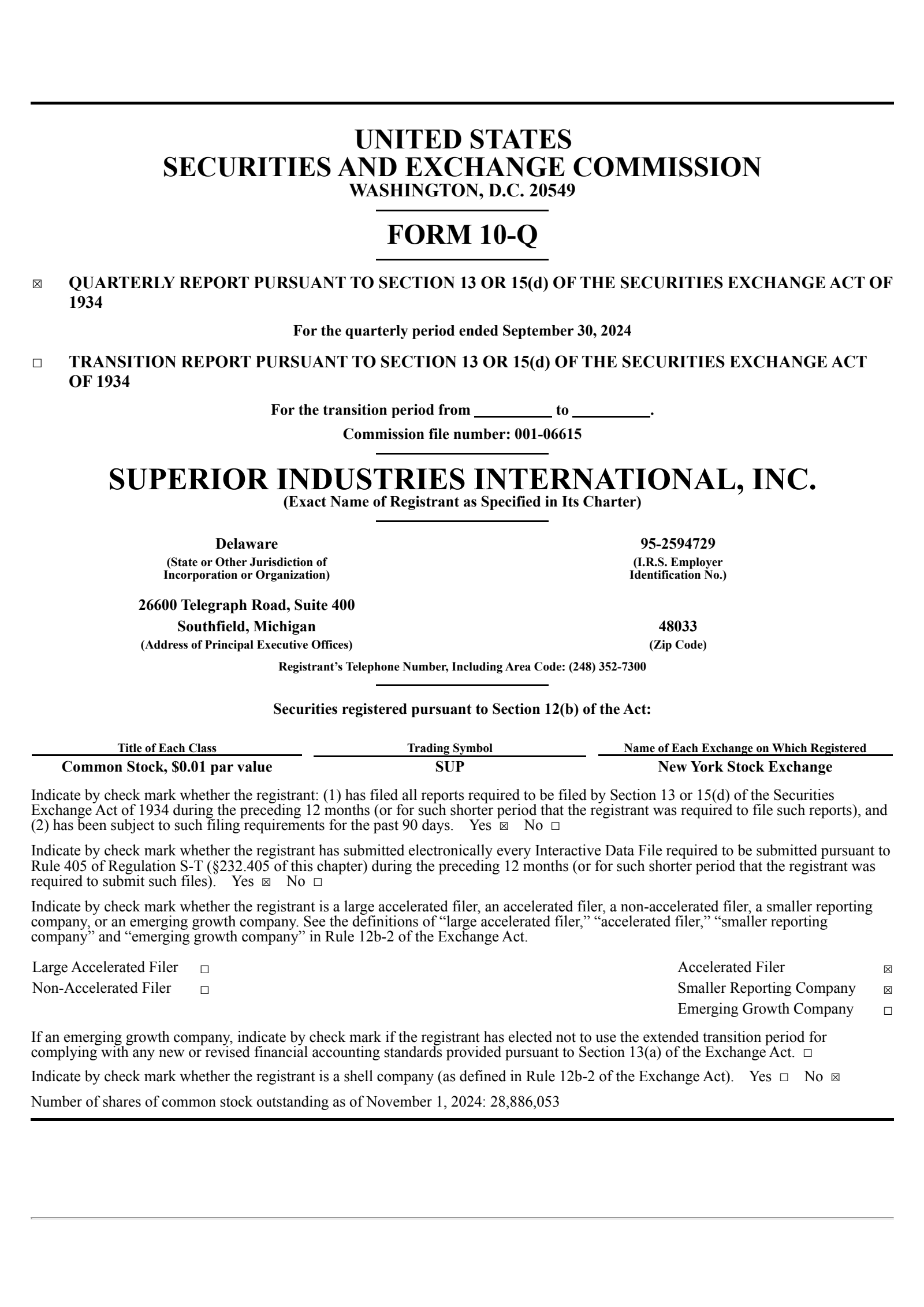 Superior Industries International's Q3 2024 Quarterly report