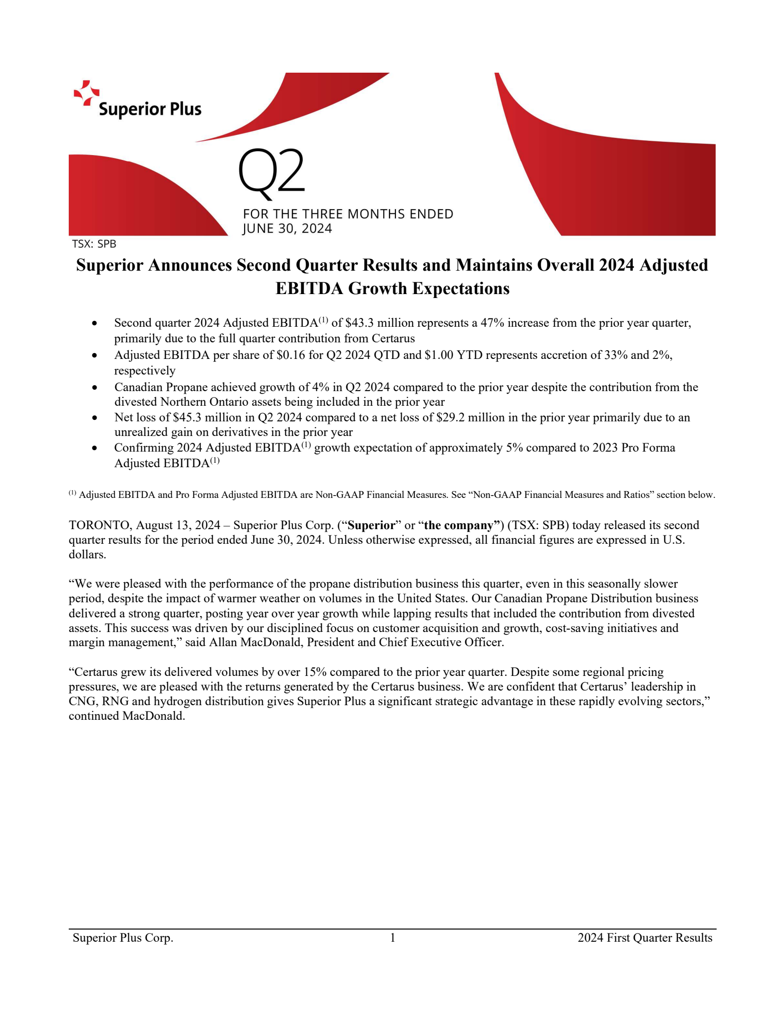 Superior Plus' Q2 2024 Interim report