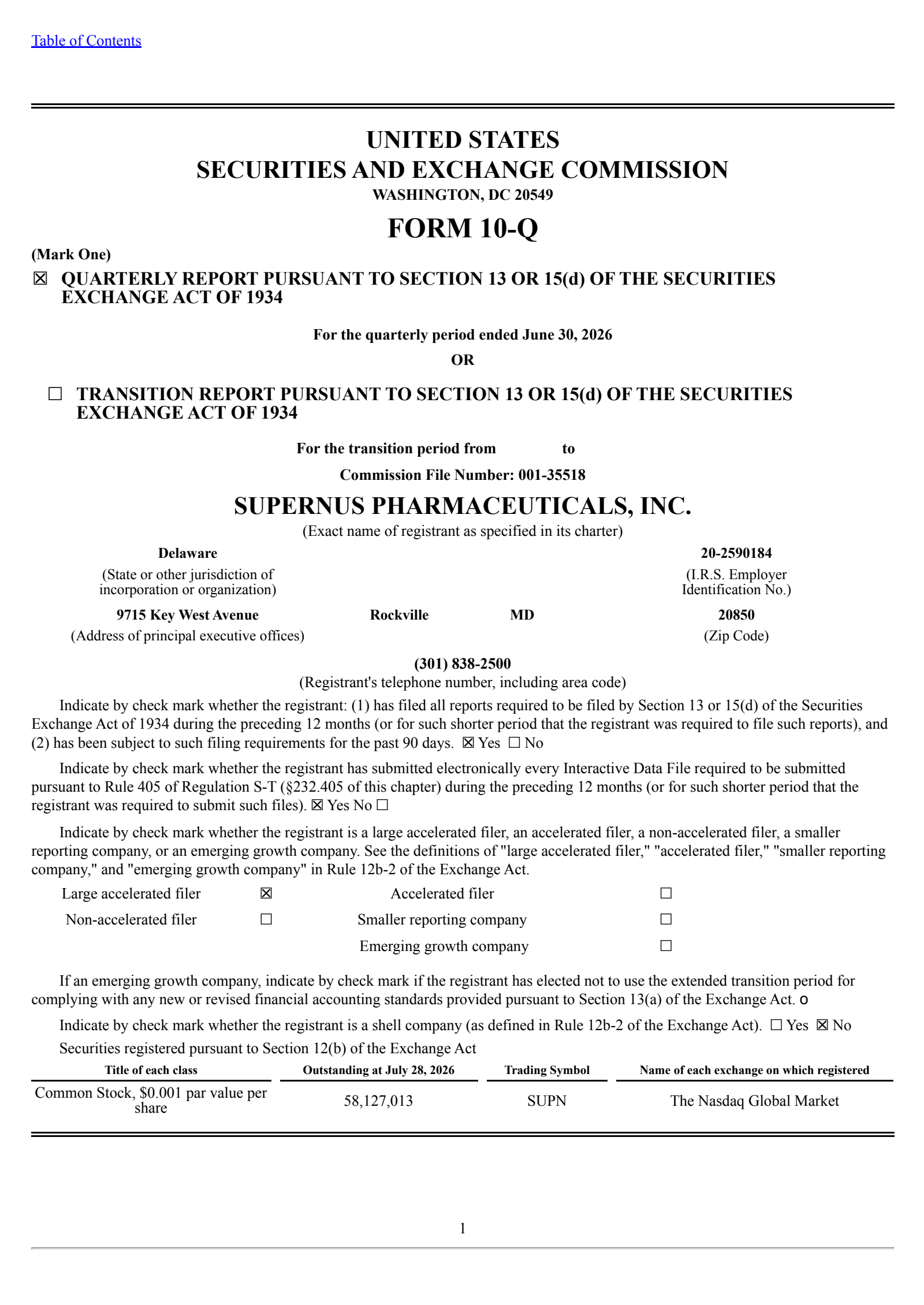 Supernus Pharmaceuticals' Q2 2026 & Merger Quarterly report