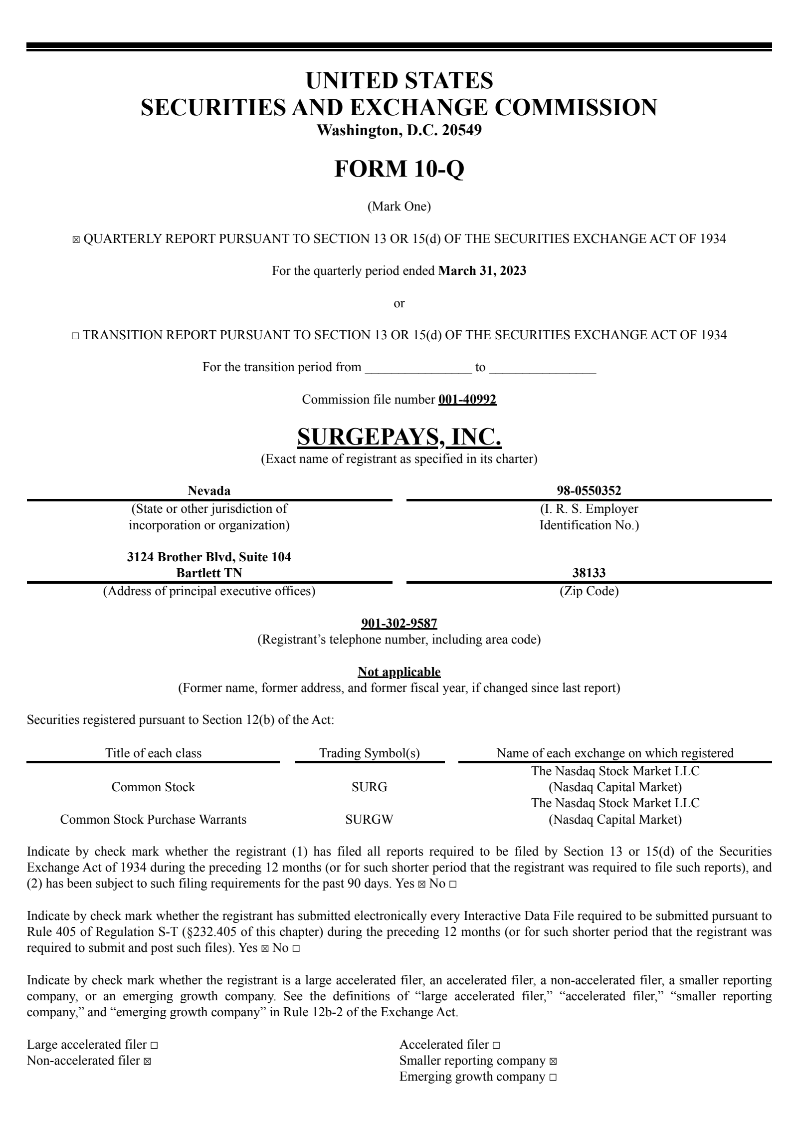 SurgePays' Q1 2023 Quarterly report
