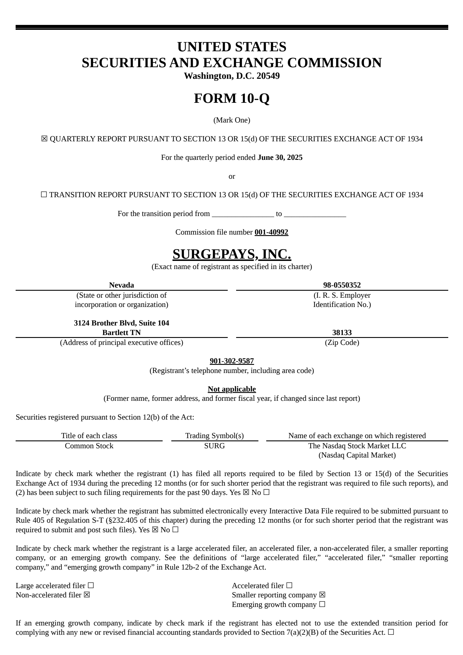 SurgePays' Q2 2025 Quarterly report