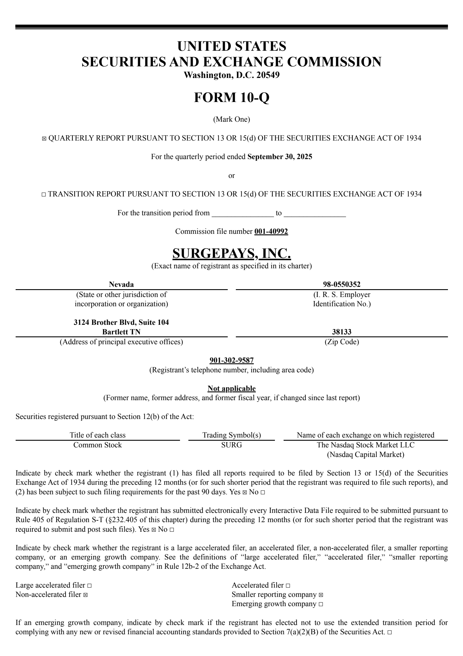SurgePays' Q3 2025 Quarterly Report