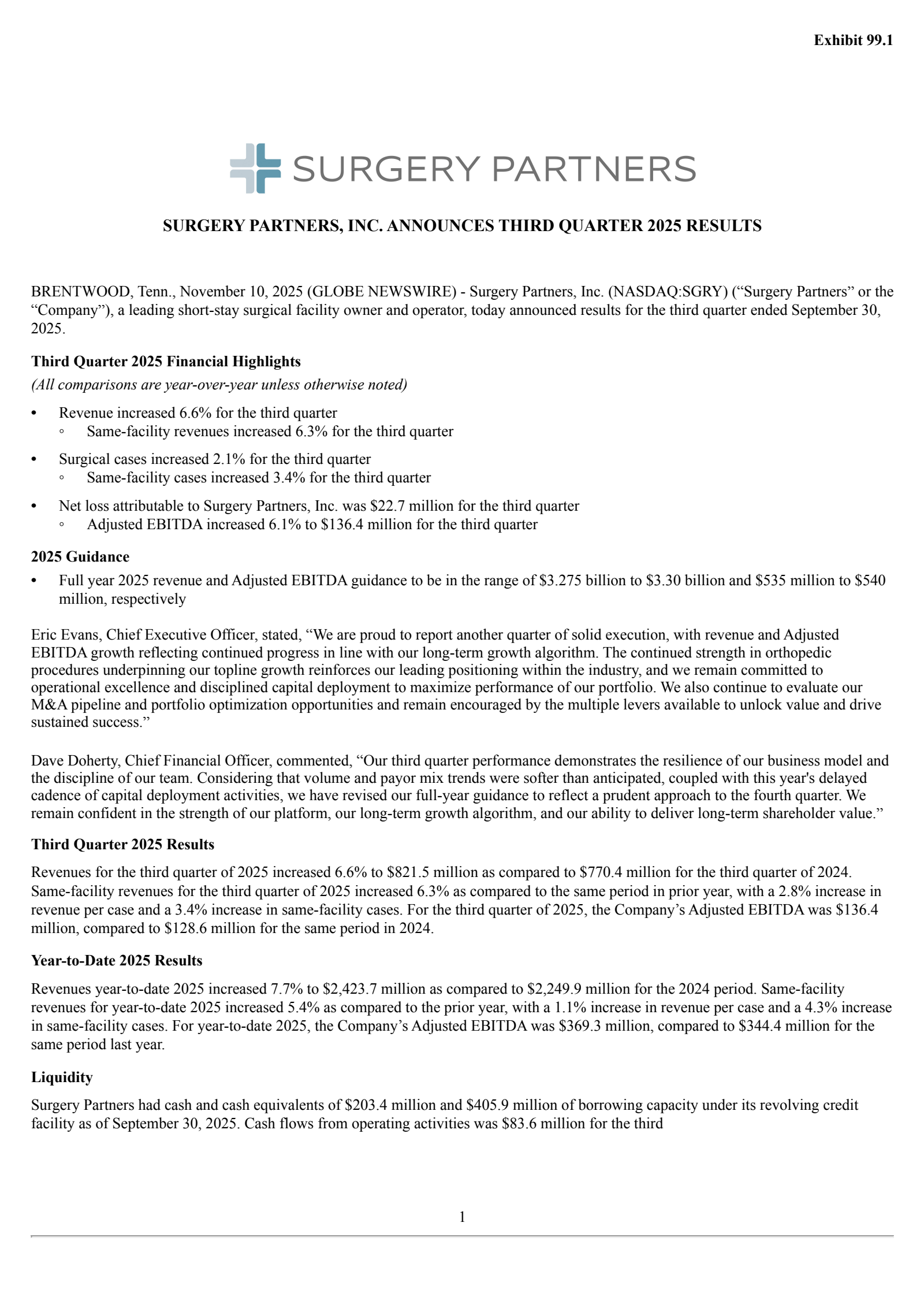 Surgery Partners' Q3 2025 Earnings Release