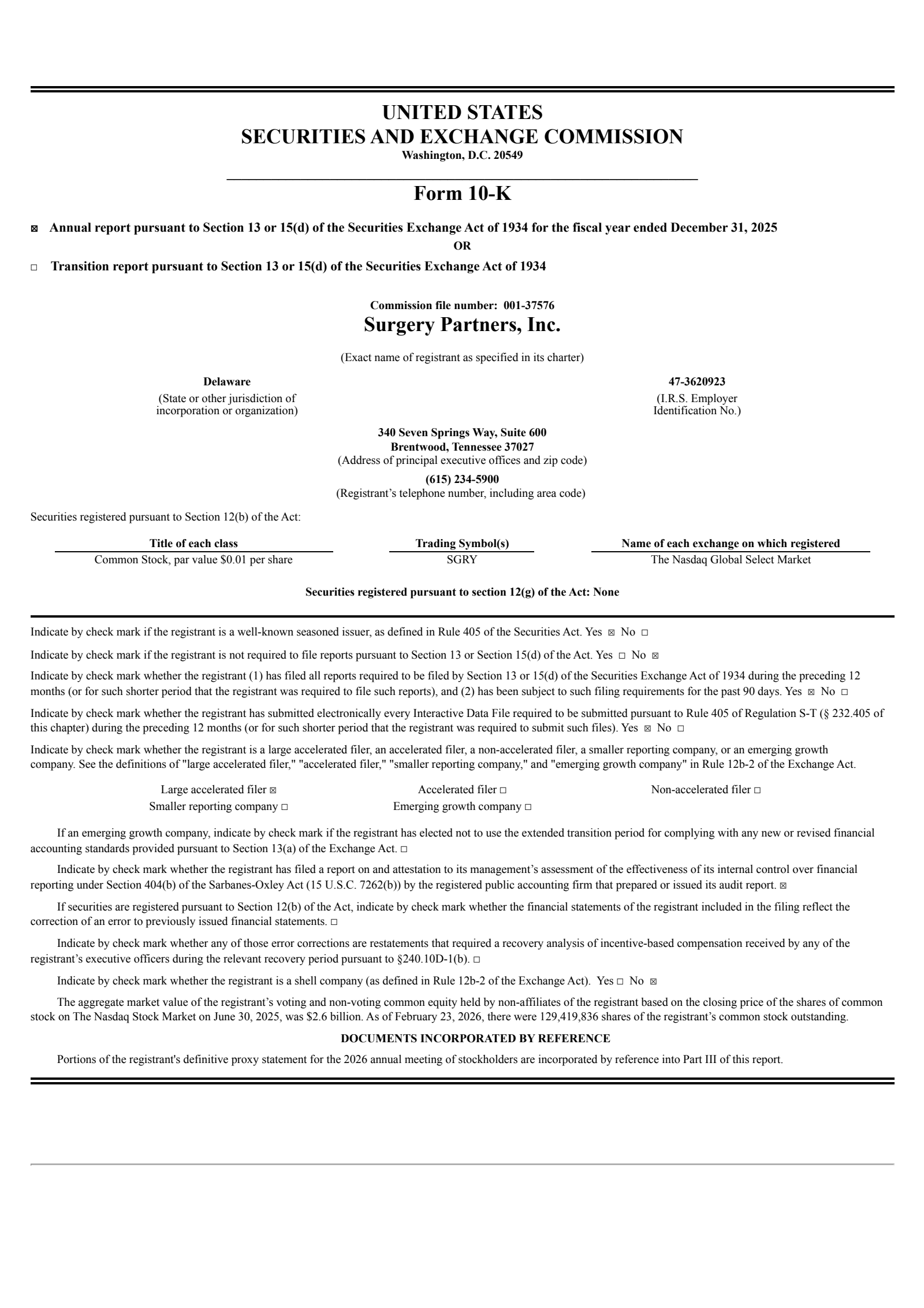 Surgery Partners' Q4 2025 Annual report