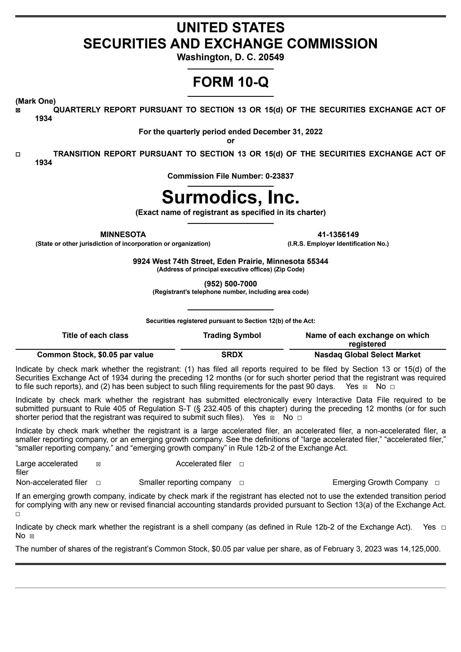 SRDX Q1 2023 Earnings Report on 2/6/2023