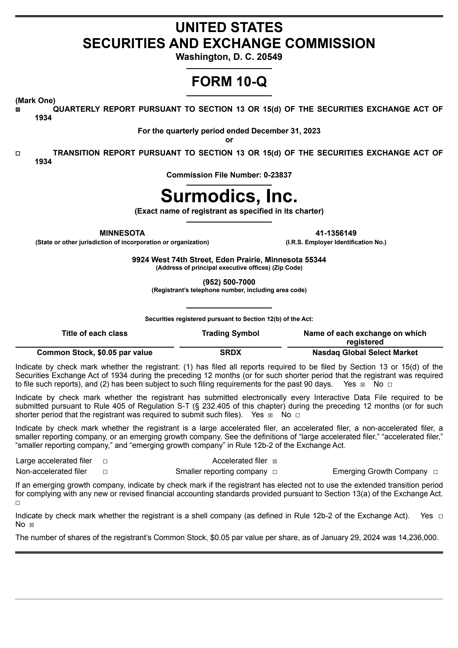 Surmodics' Q1 2024 Quarterly report
