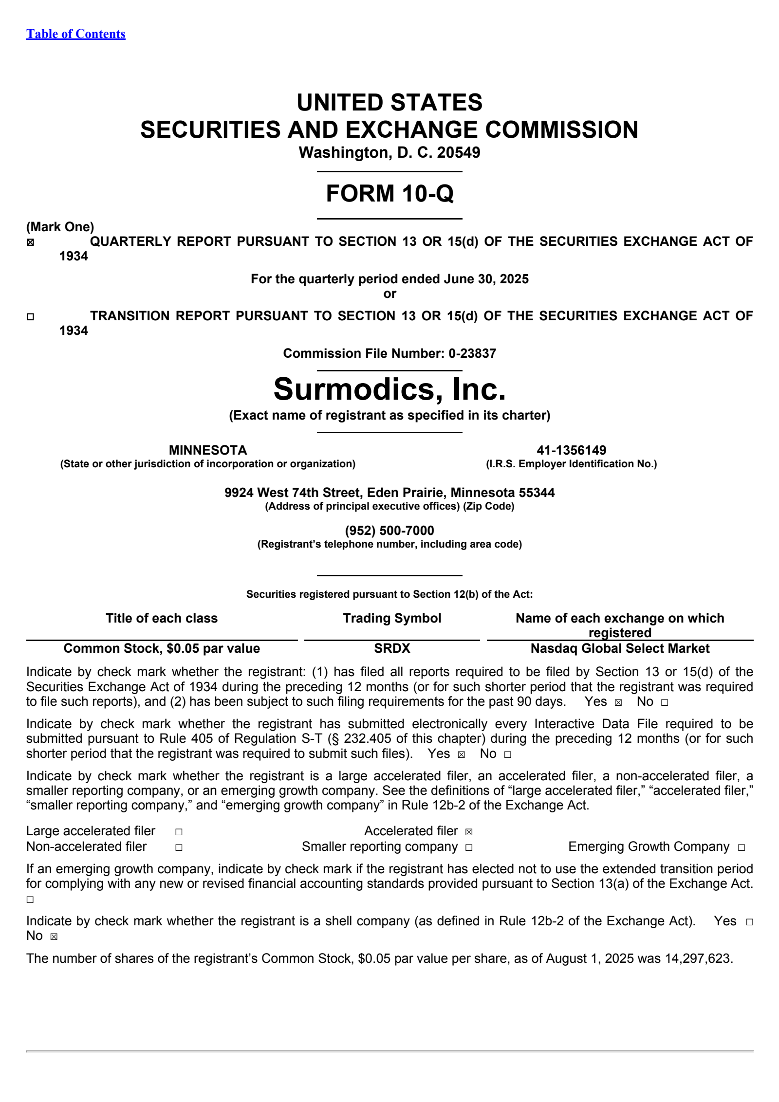 Surmodics' Q3 2025 Quarterly report
