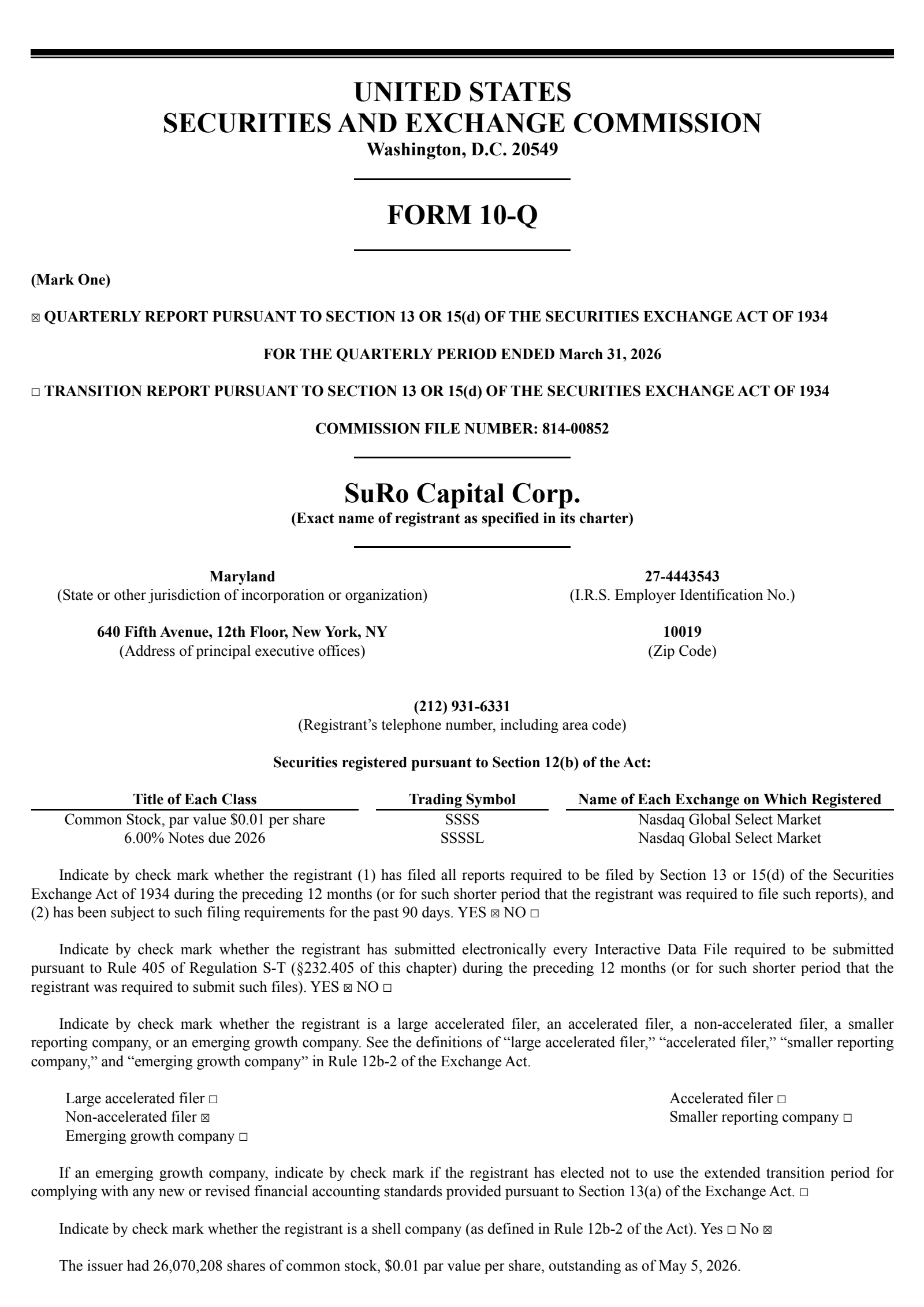 SURO Capital's Q1 2026 Quarterly report