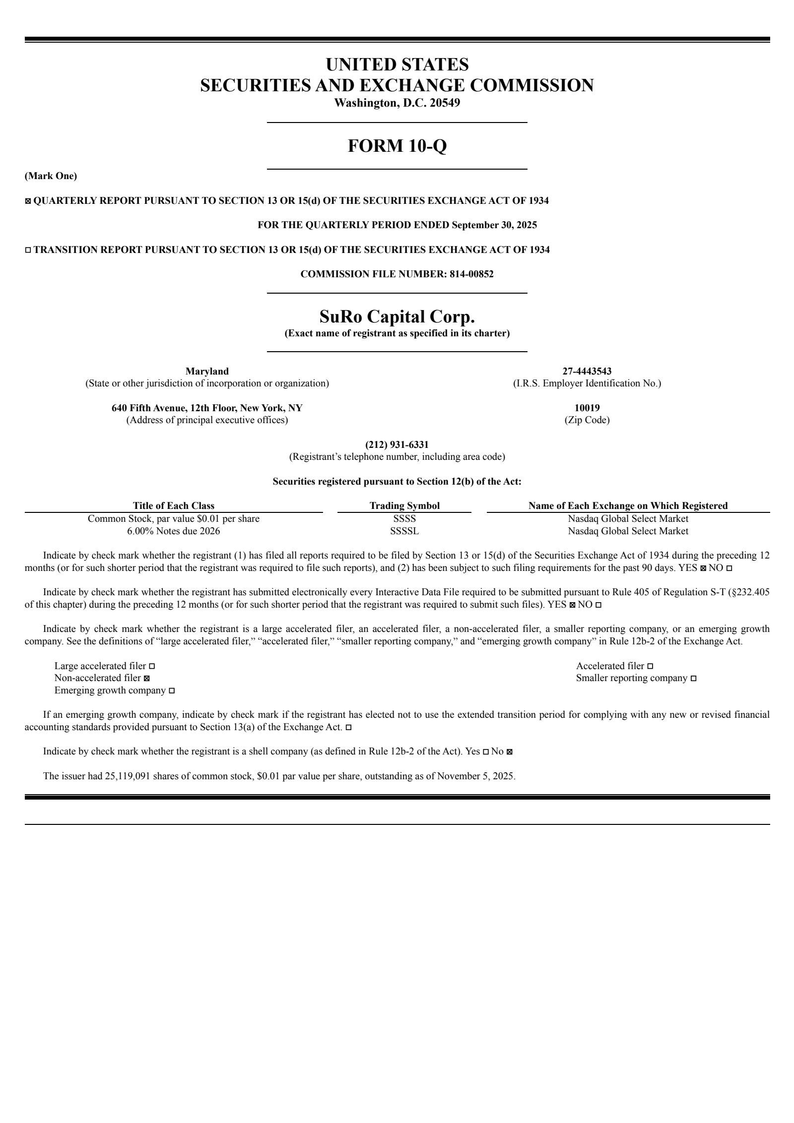 SURO Capital's Q3 2025 Quarterly Report