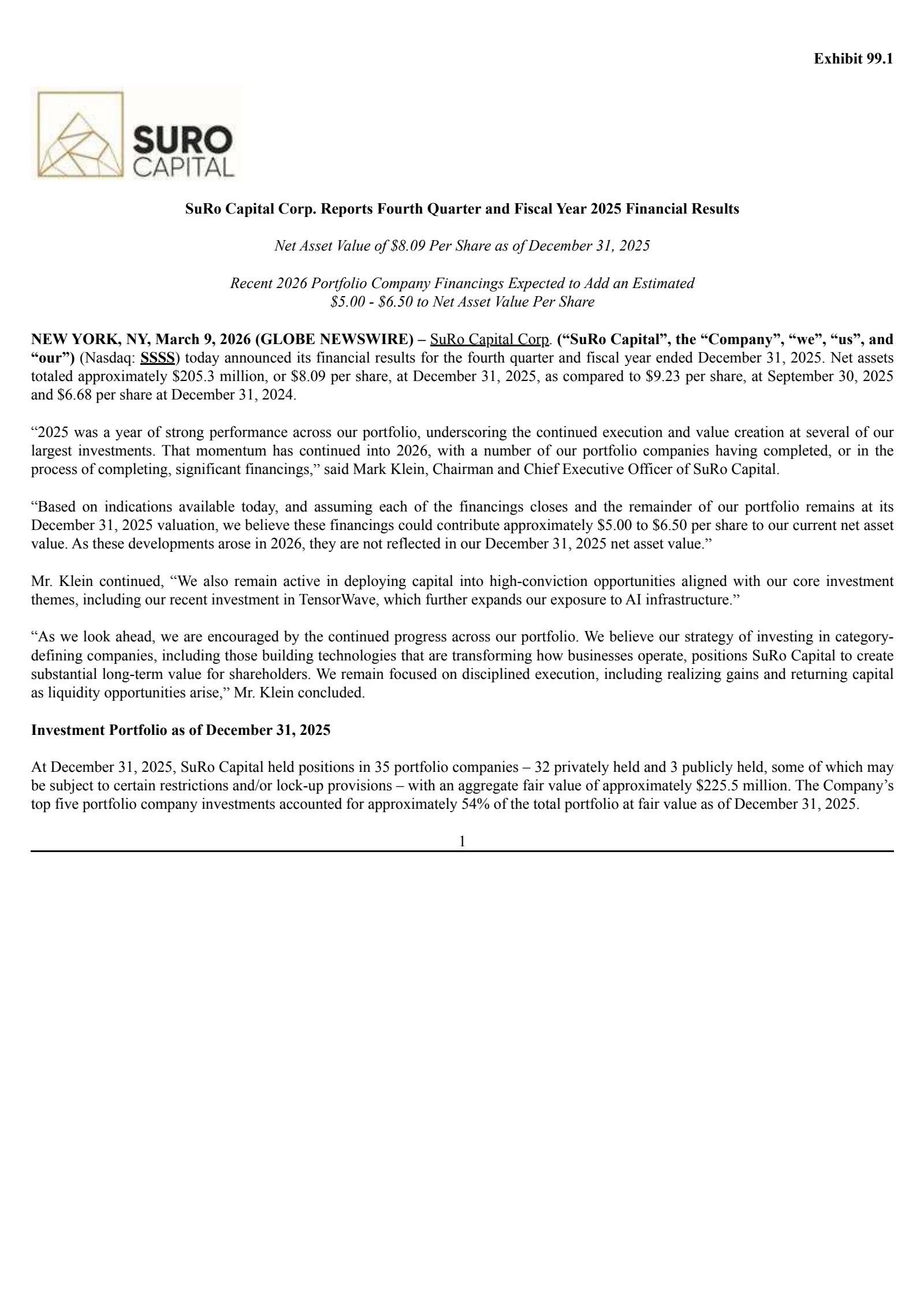 SURO Capital's Q4 2025 Press Release