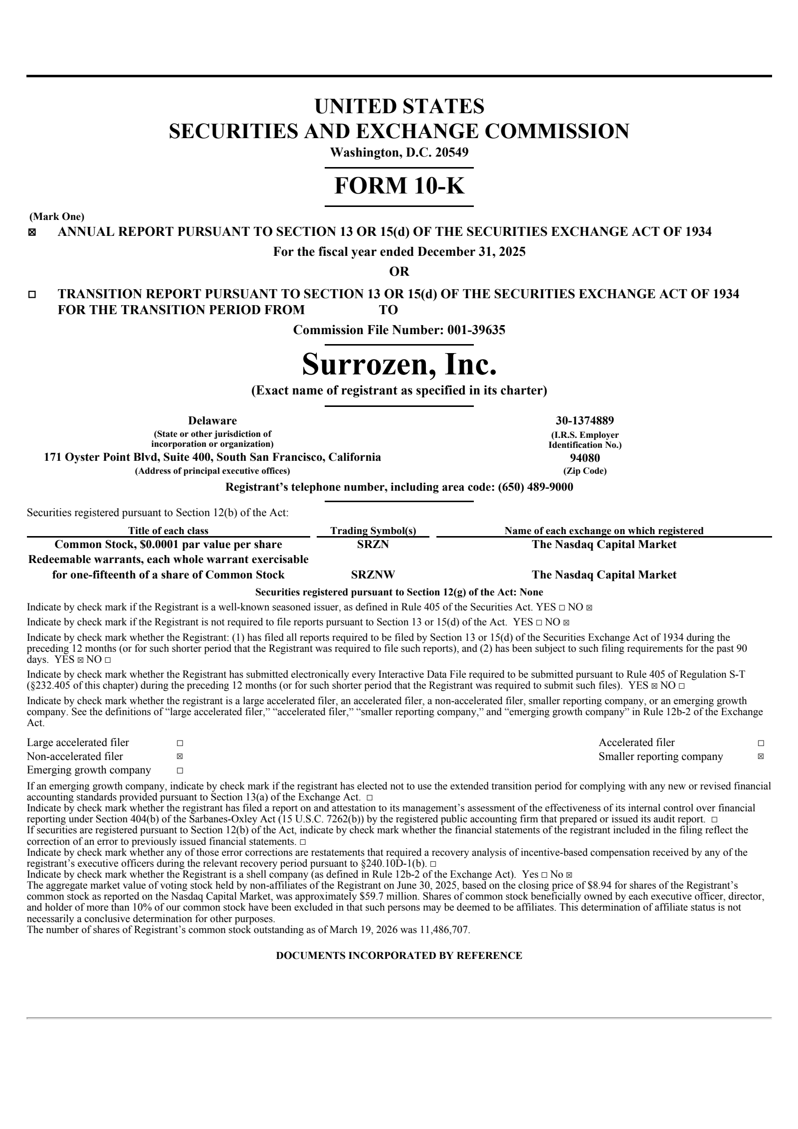 Surrozen's Q4 2025 Annual report