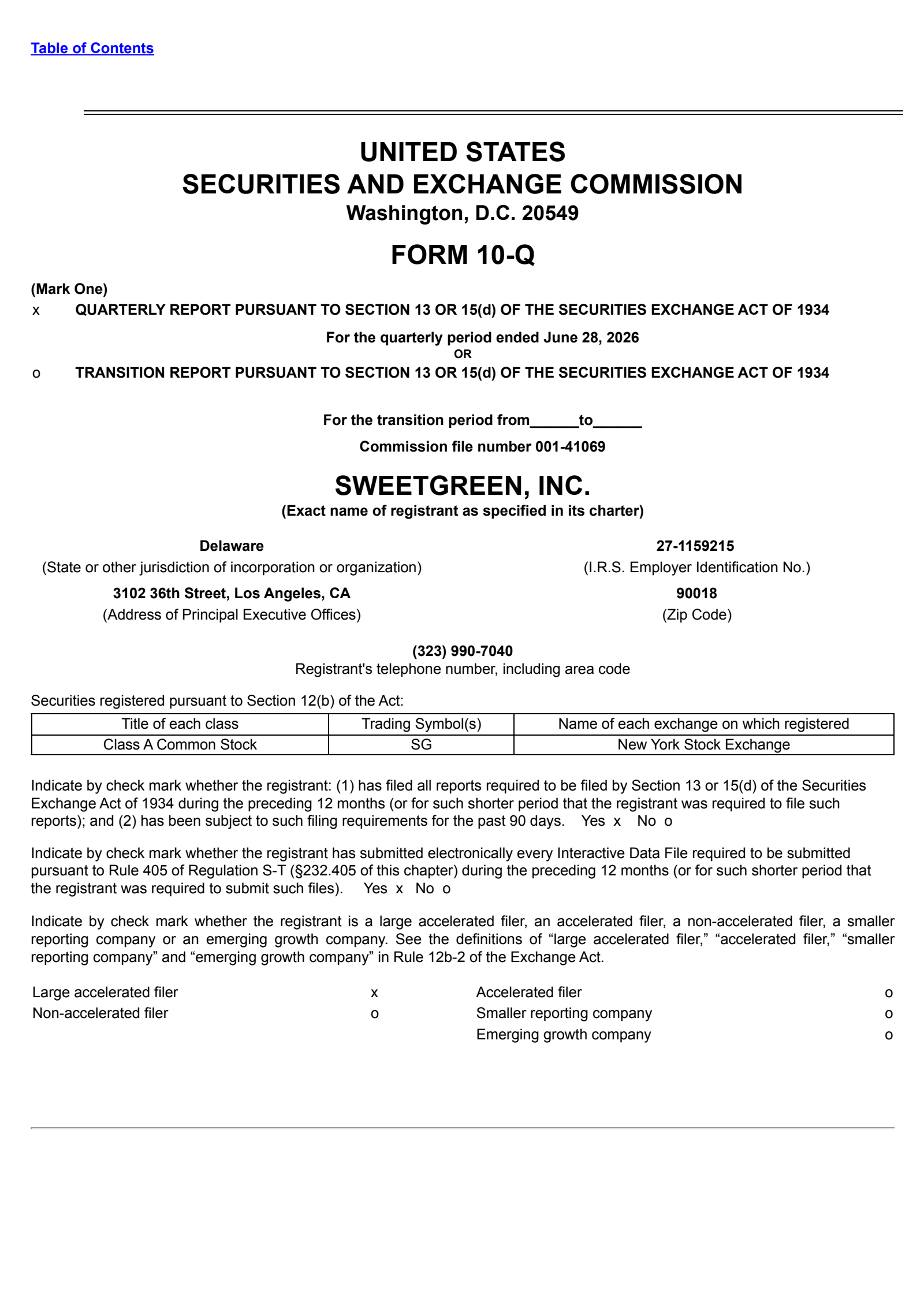 Sweetgreen's Q2 2026 Quarterly report
