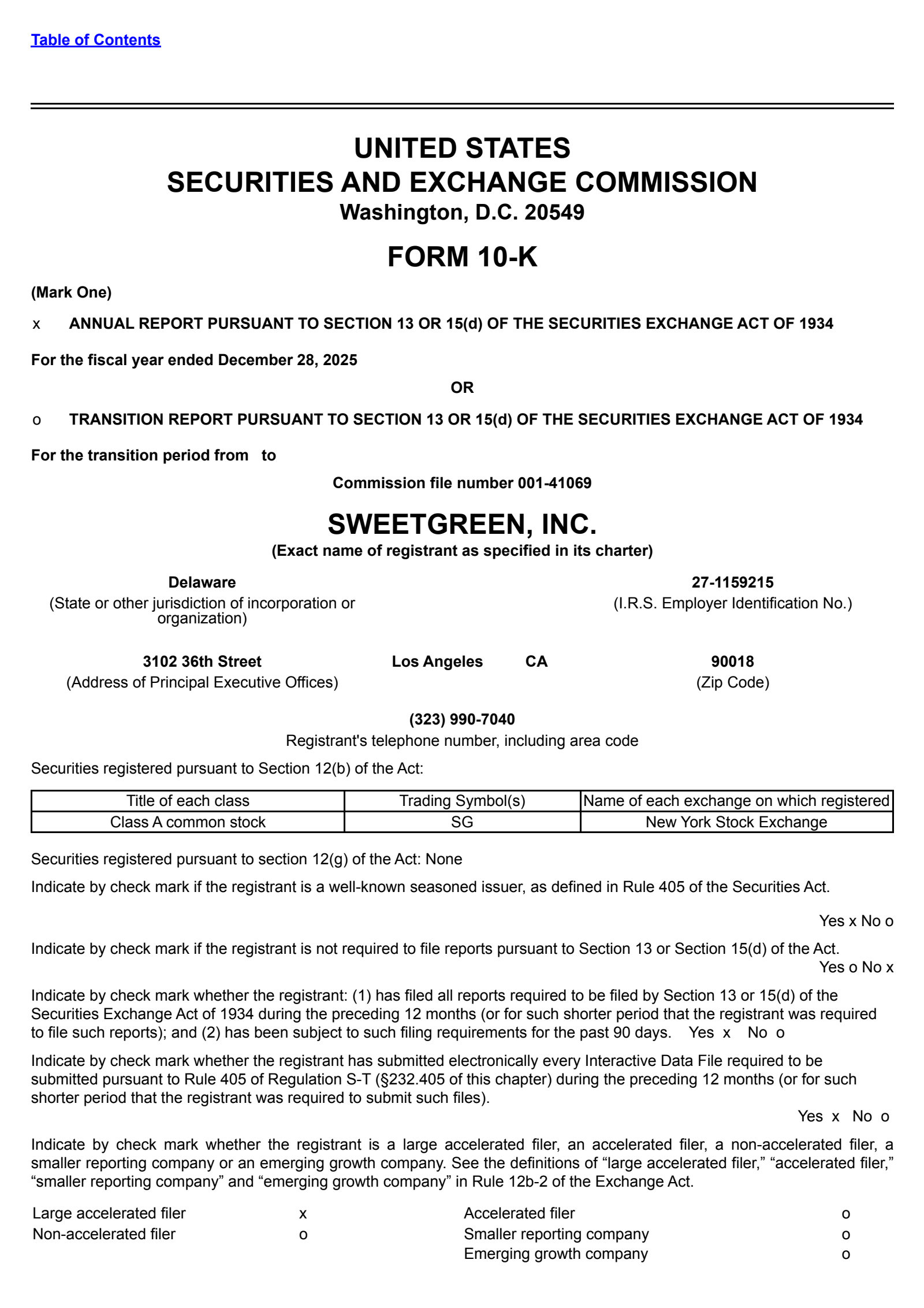 Sweetgreen's Q4 2025 Annual report