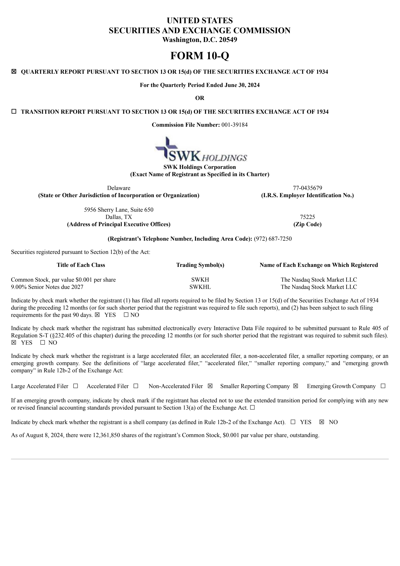 SWK's Q2 2024 Quarterly Report