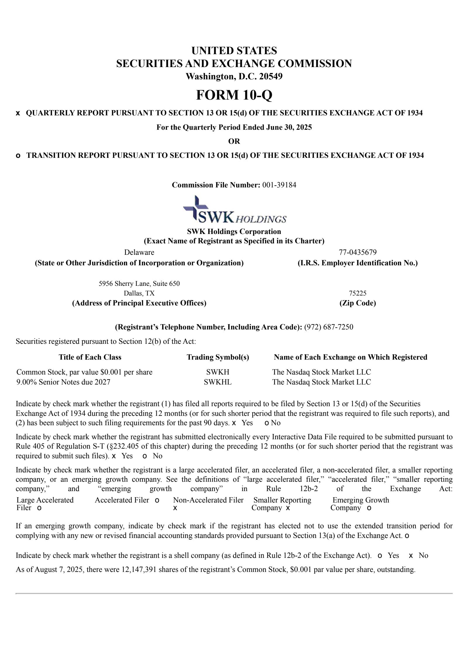 SWK's Q2 2025 Quarterly report