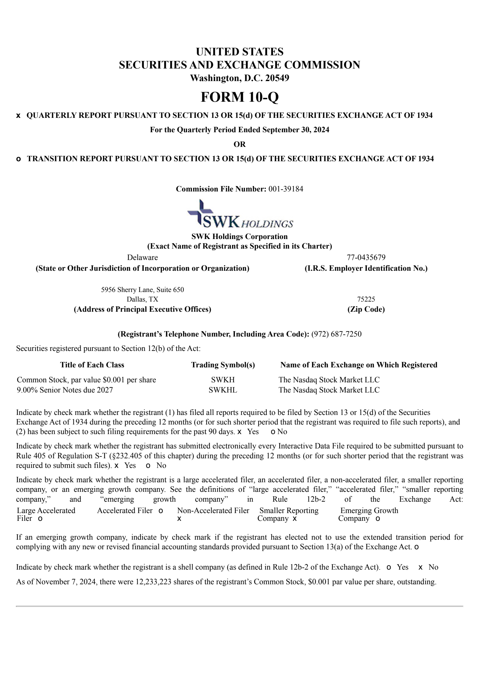 SWK's Q3 2024 Quarterly report