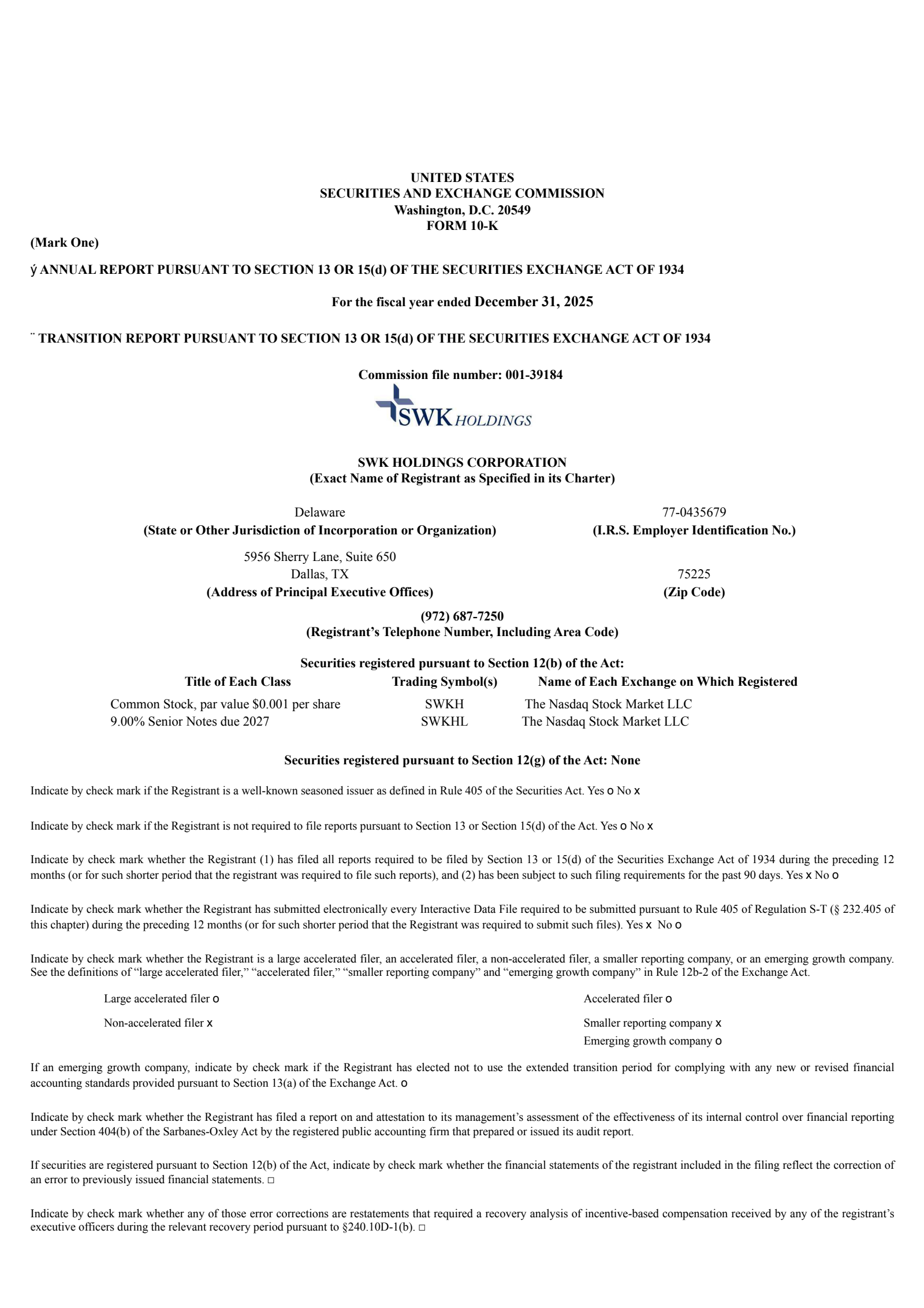 SWK's Q4 2025 Annual report