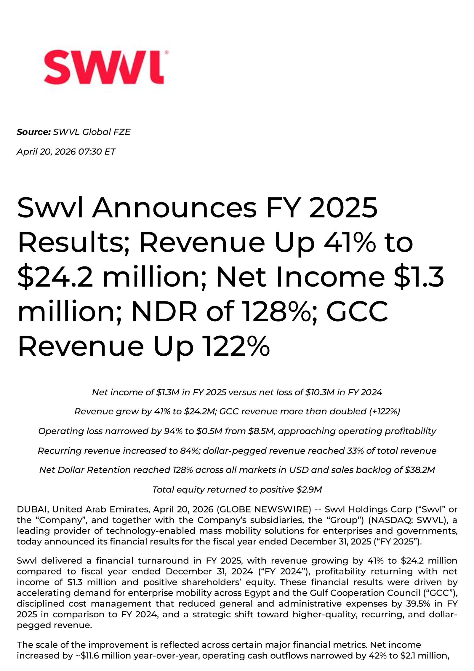 Swvl's H2 2025 Press Release