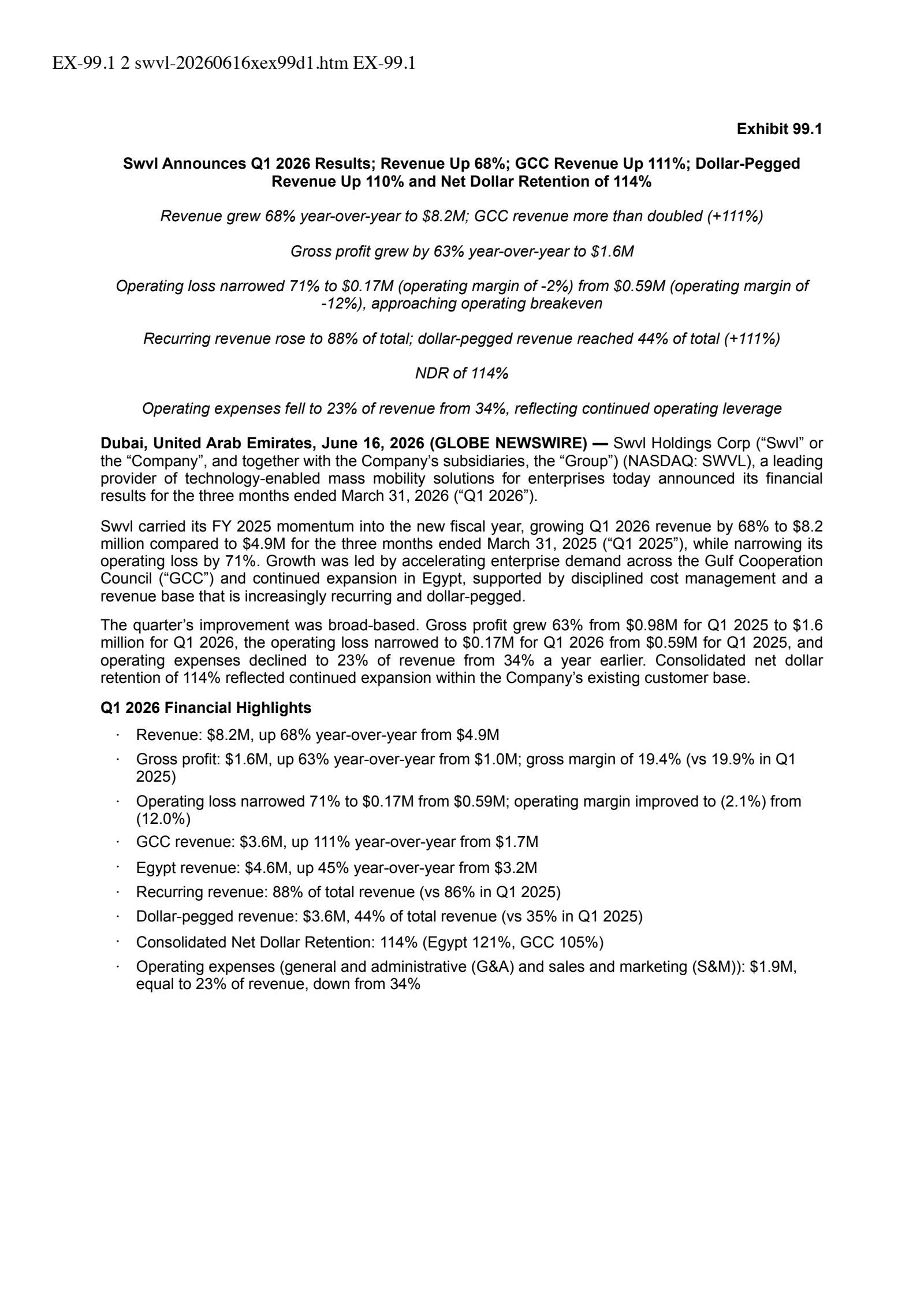 Swvl's Q1 2026 Press Release
