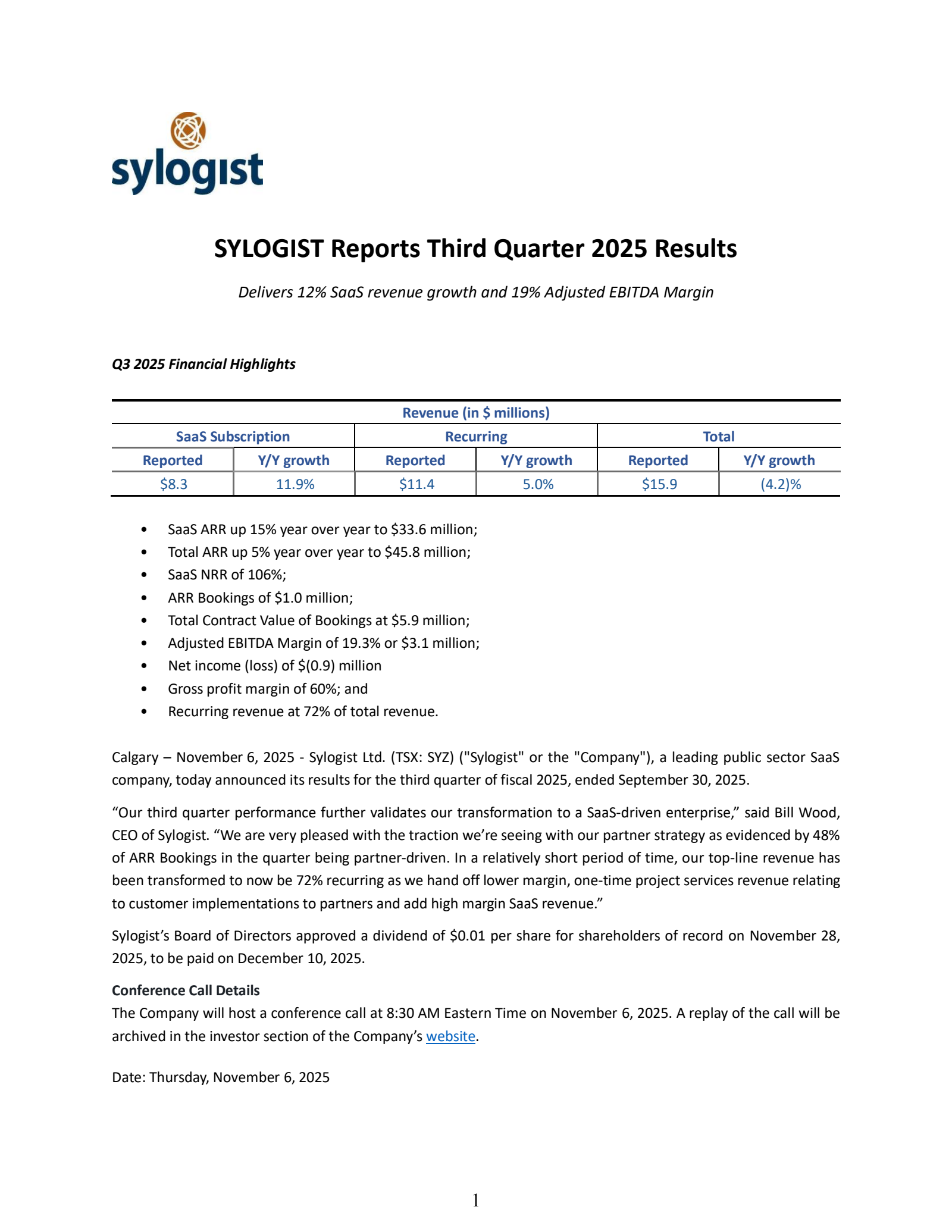 Sylogist's Q3 2025 Earnings Release