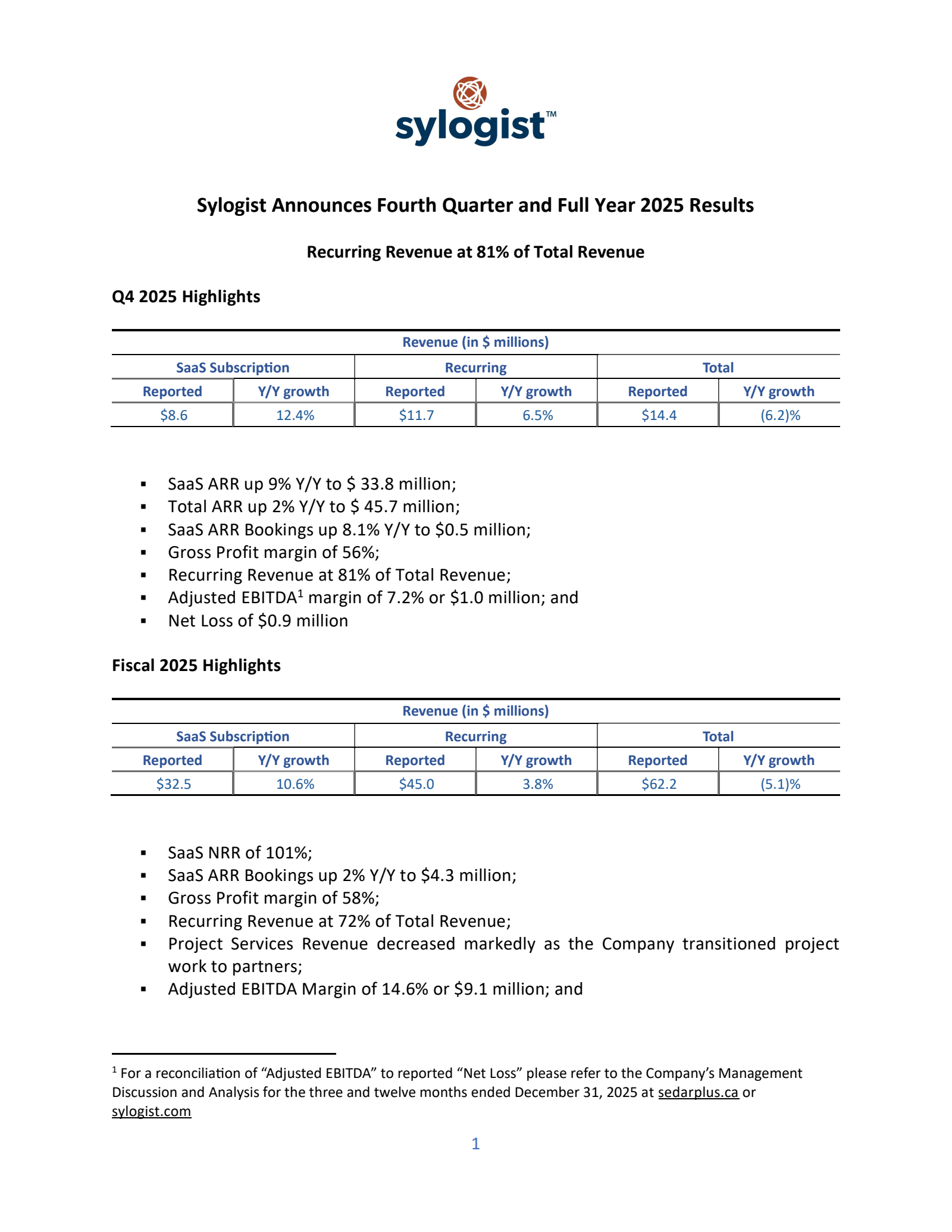 Sylogist's Q4 2025 Press Release