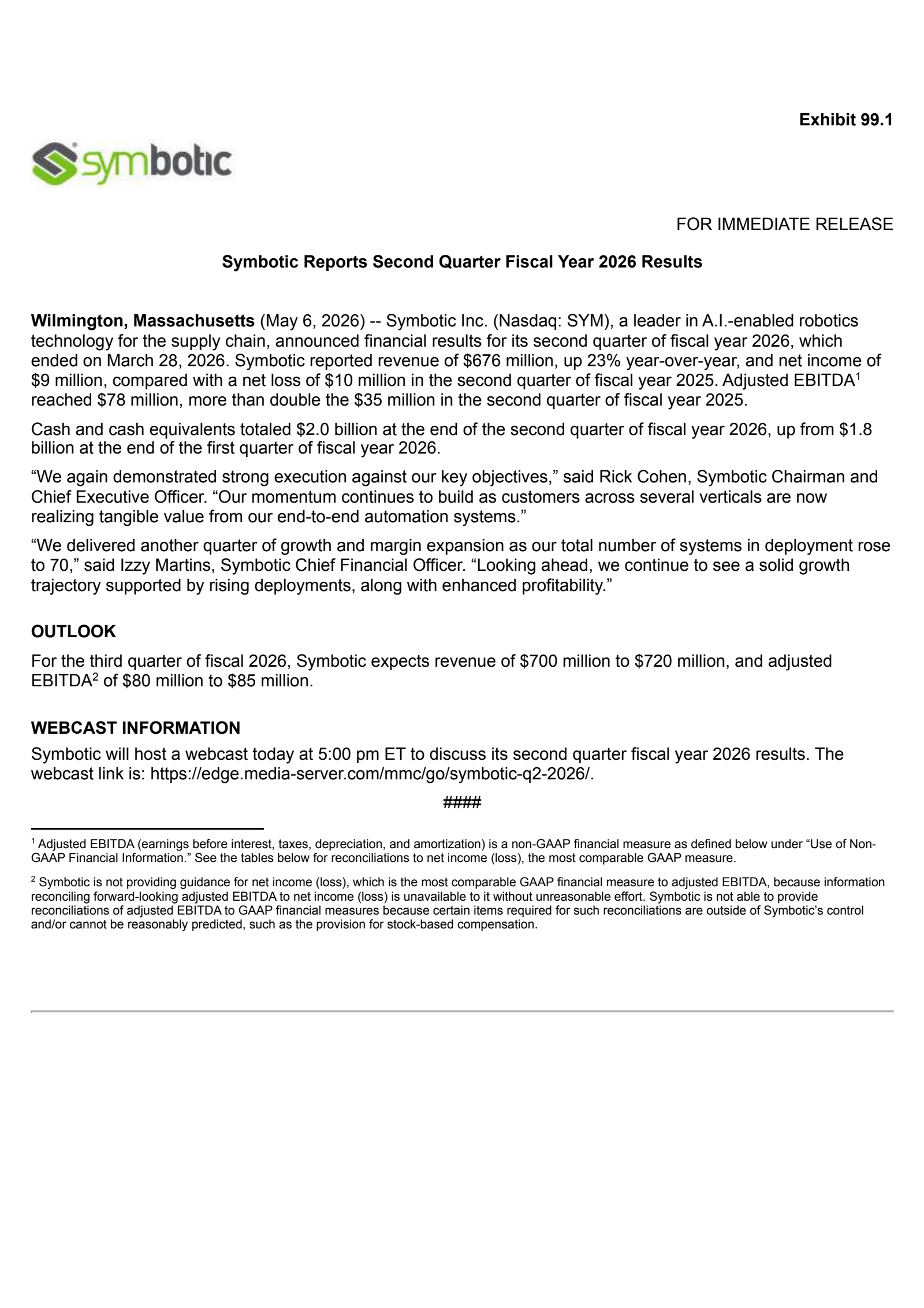Symbotic's Q2 2026 Press Release