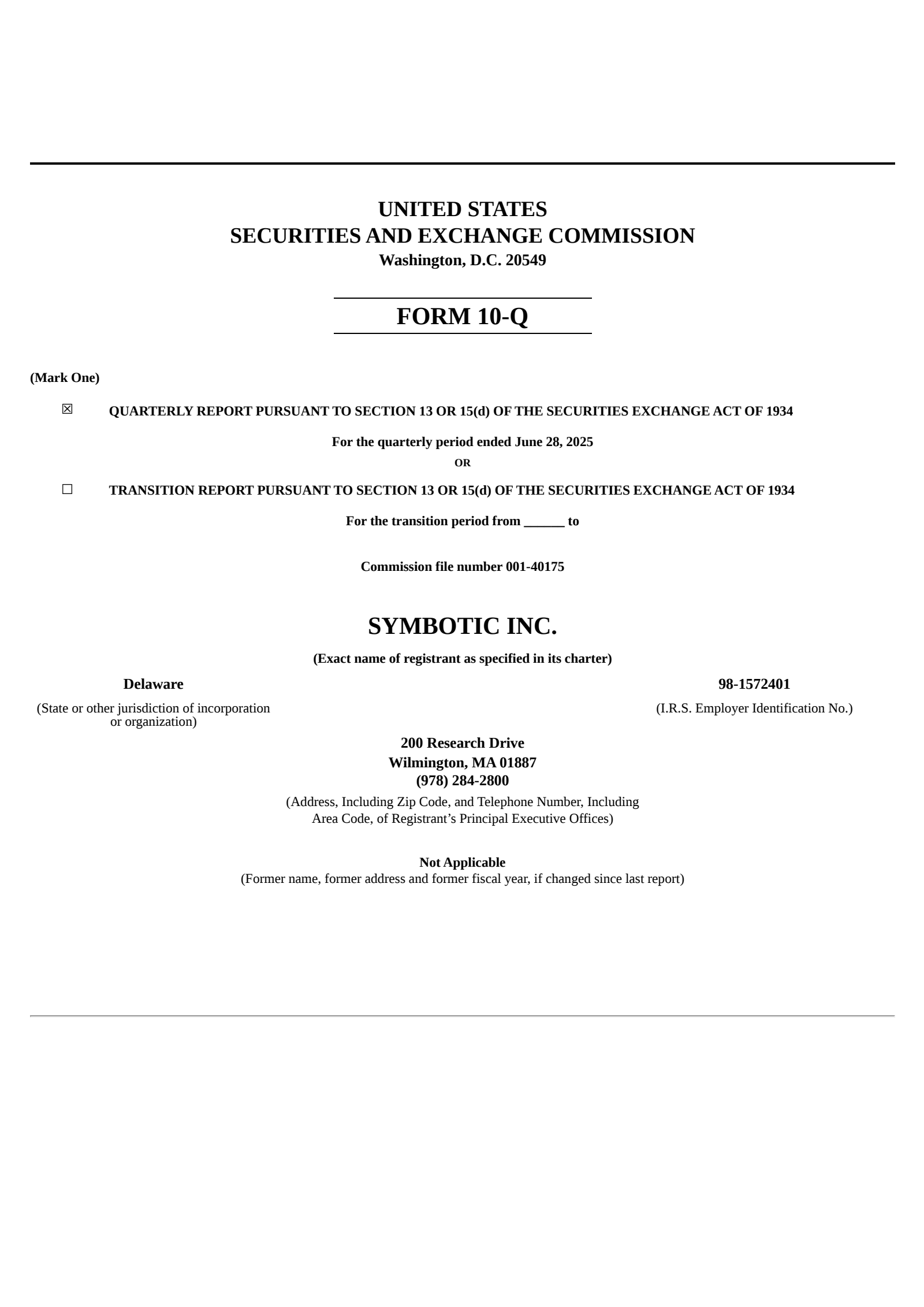 Symbotic's Q3 2025 Quarterly report