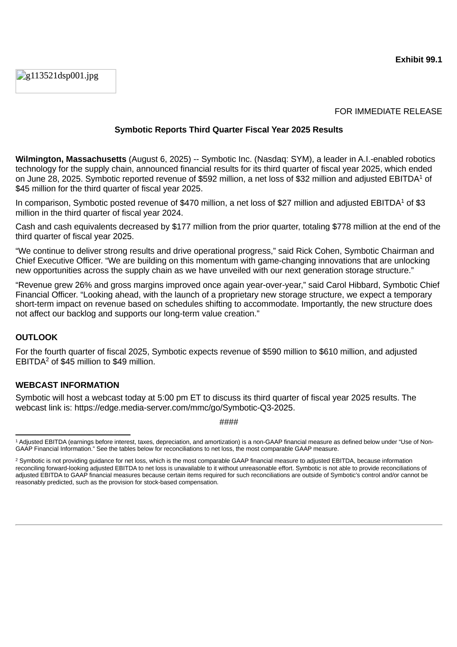 Symbotic's Q3 2025 Press Release