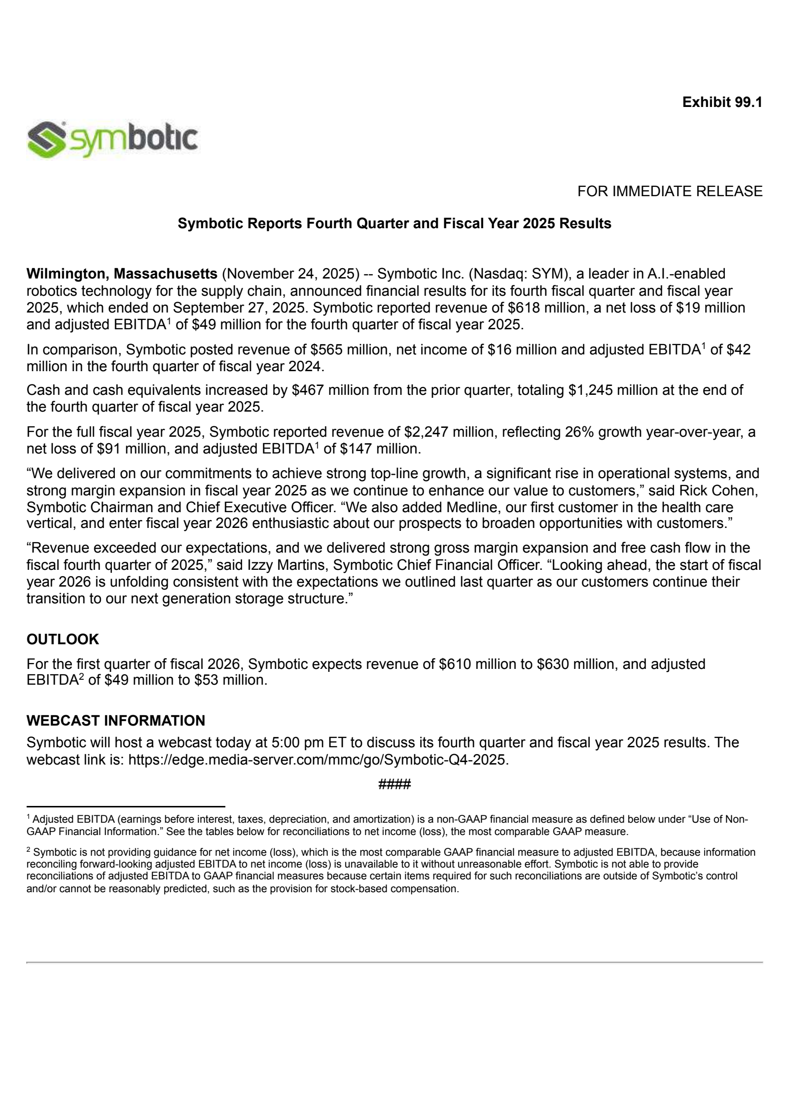 Symbotic's Q4 2025 Earnings Release